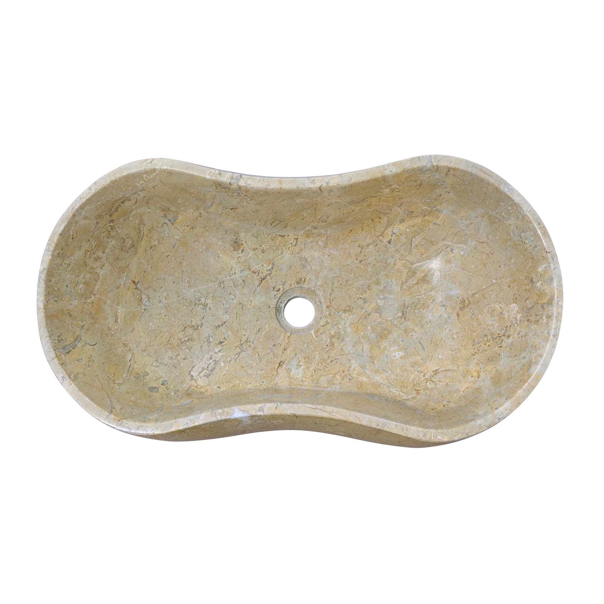 Bathroom Vessel Sink, Wavy Design, Semi Polished Surface - Beige / Gold / Beige / Yellow / Gold - Image 8