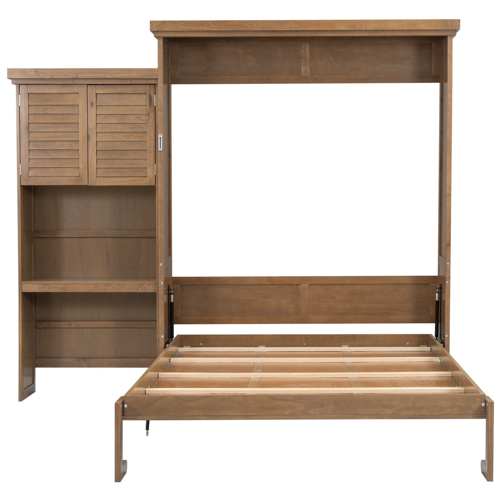 Queen Size Murphy Bed With Louvered Design And Multiple Storage Shelves - Wood - Image 11