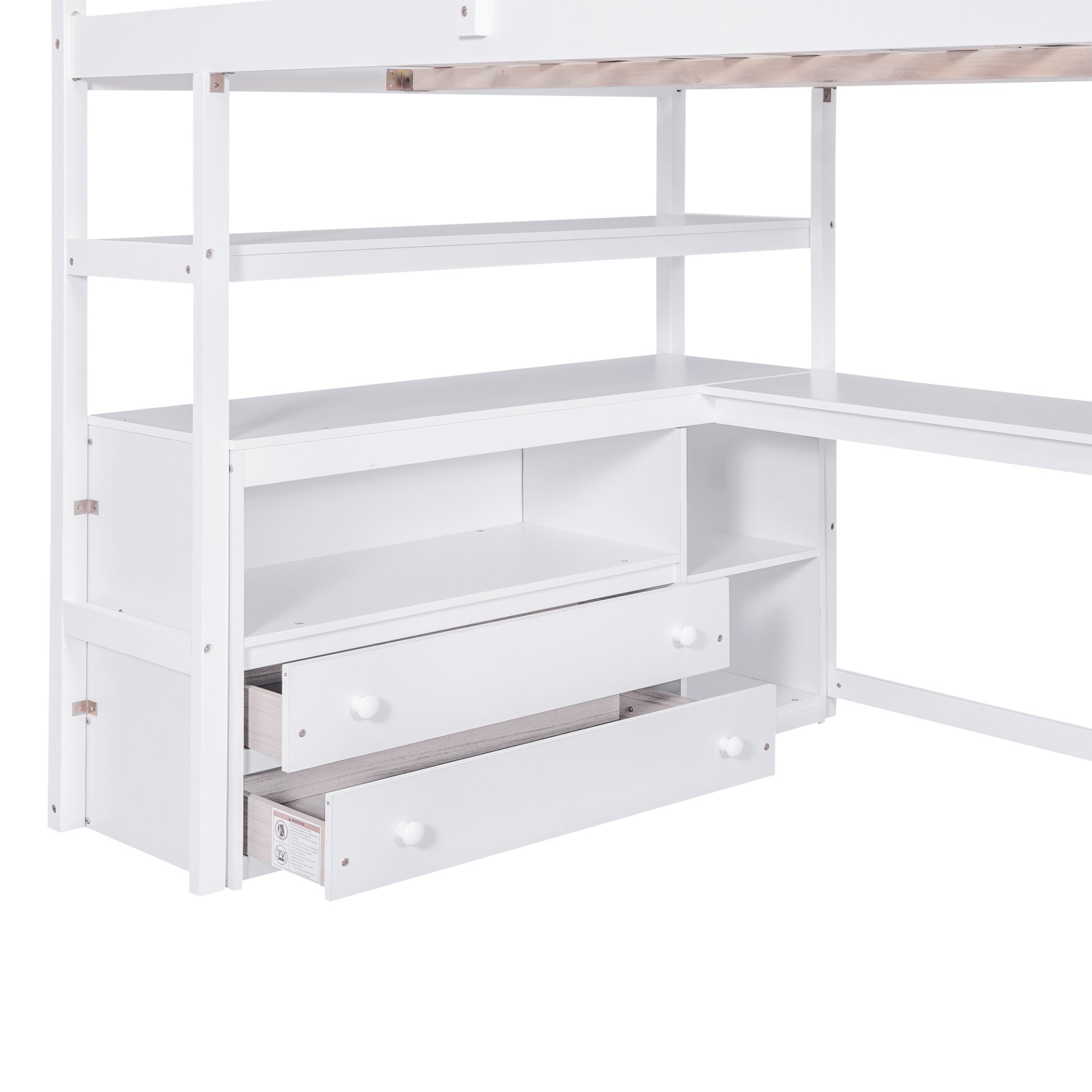 Full Size Loft Bed With Desk, Shelves, 2 Drawers, Storage Staircase - White - Image 15
