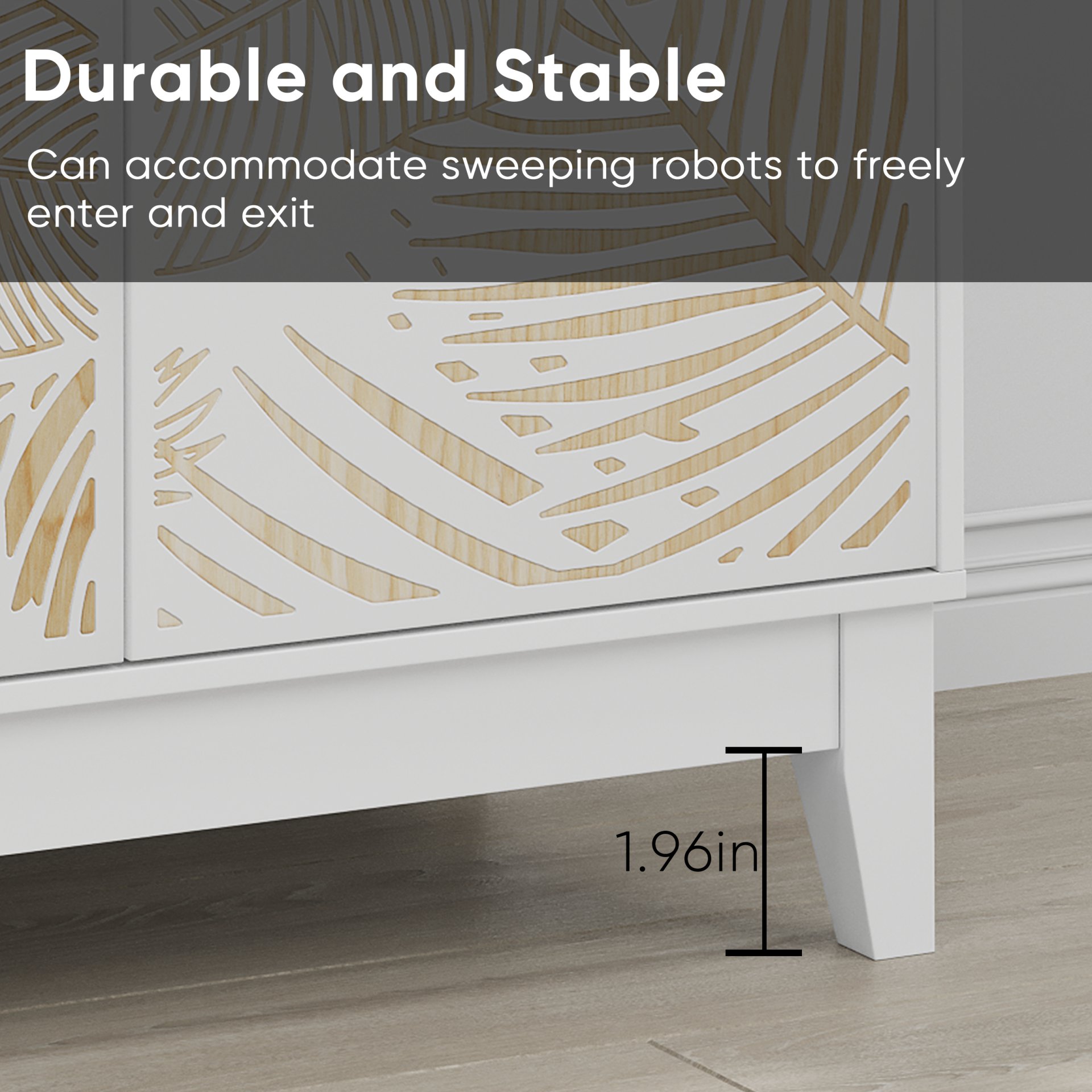 Vintage Carved Buffet Cabinet With Adjustable Shelves, Wooden Decorative Sideboard - White - Image 13