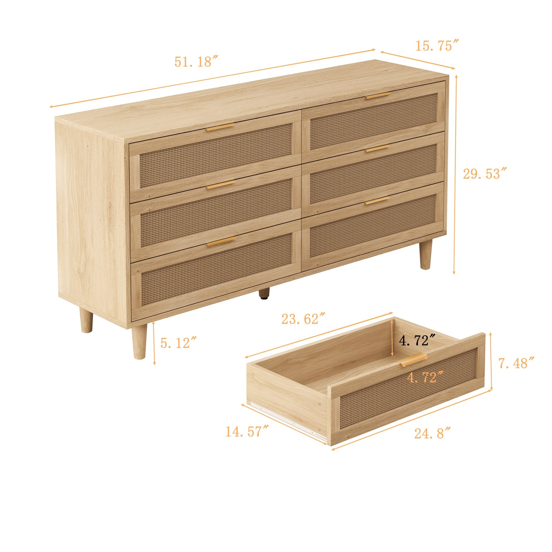 6 Drawer Storage Cabinet With For Bedroom Or Living Room - Natural - Image 3