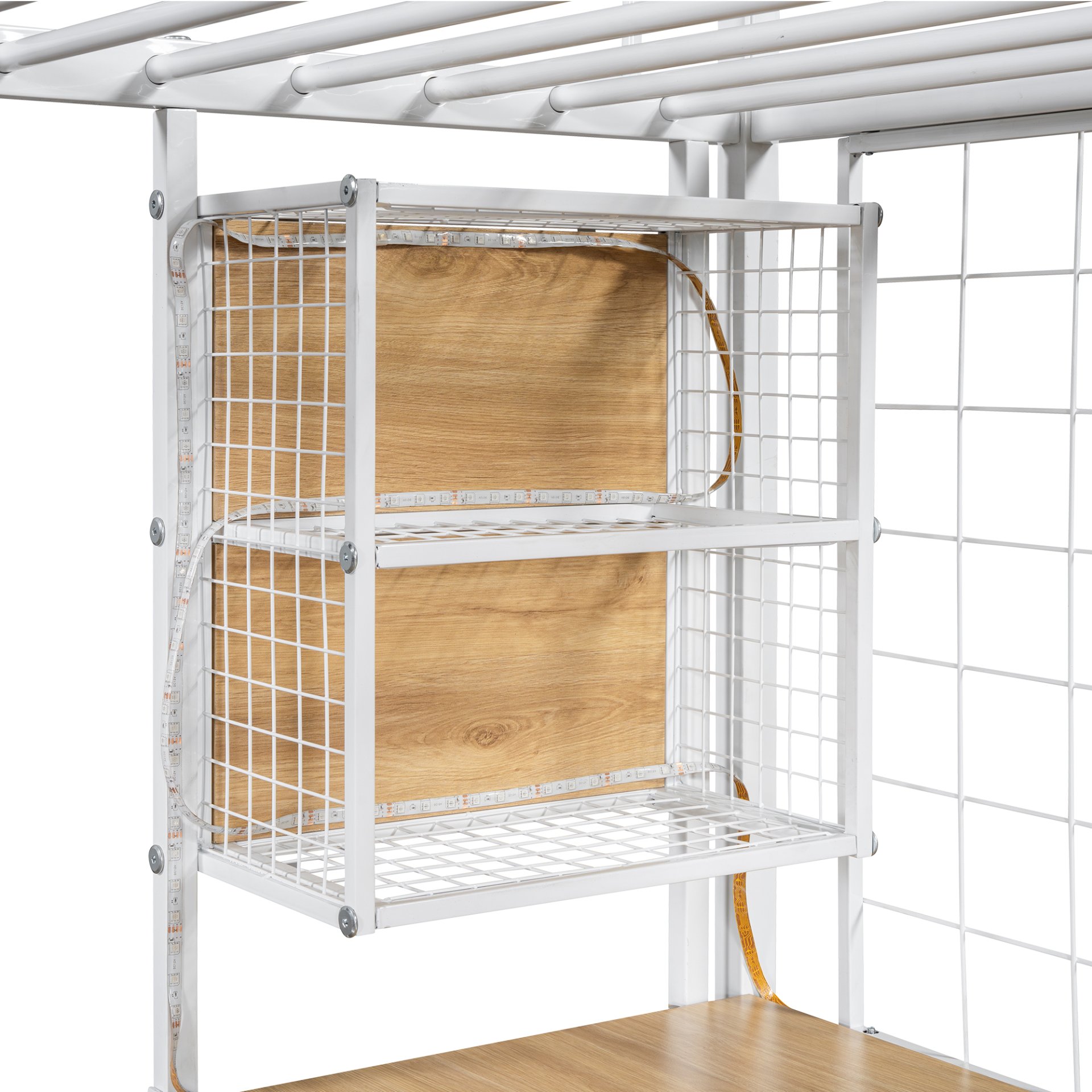 Twin Size Loft Bed With Built In Work Station, Wardrobe, Storage Staircase And LED - White - Image 7