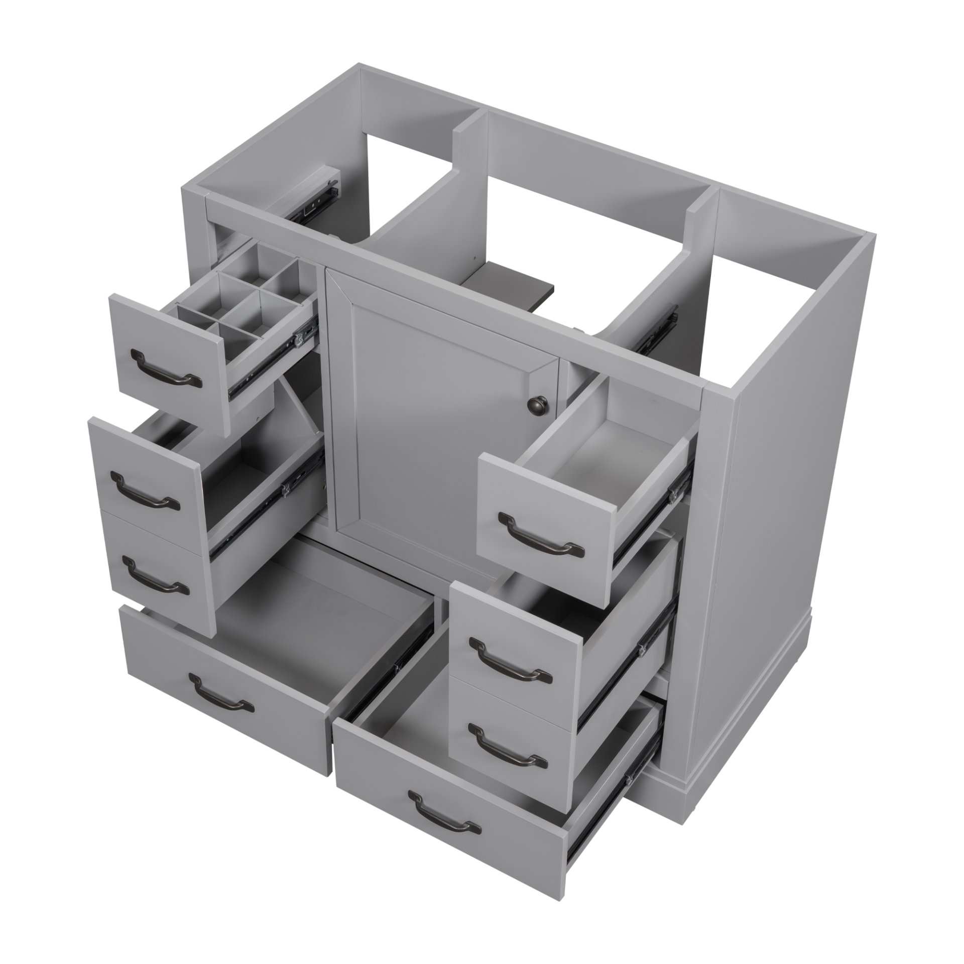 36" Bathroom Vanity Without Sink, Cabinet Base Only, 6 Drawers, Multi Functional Drawer Divider, Adjustable Shelf - Gray - Image 2