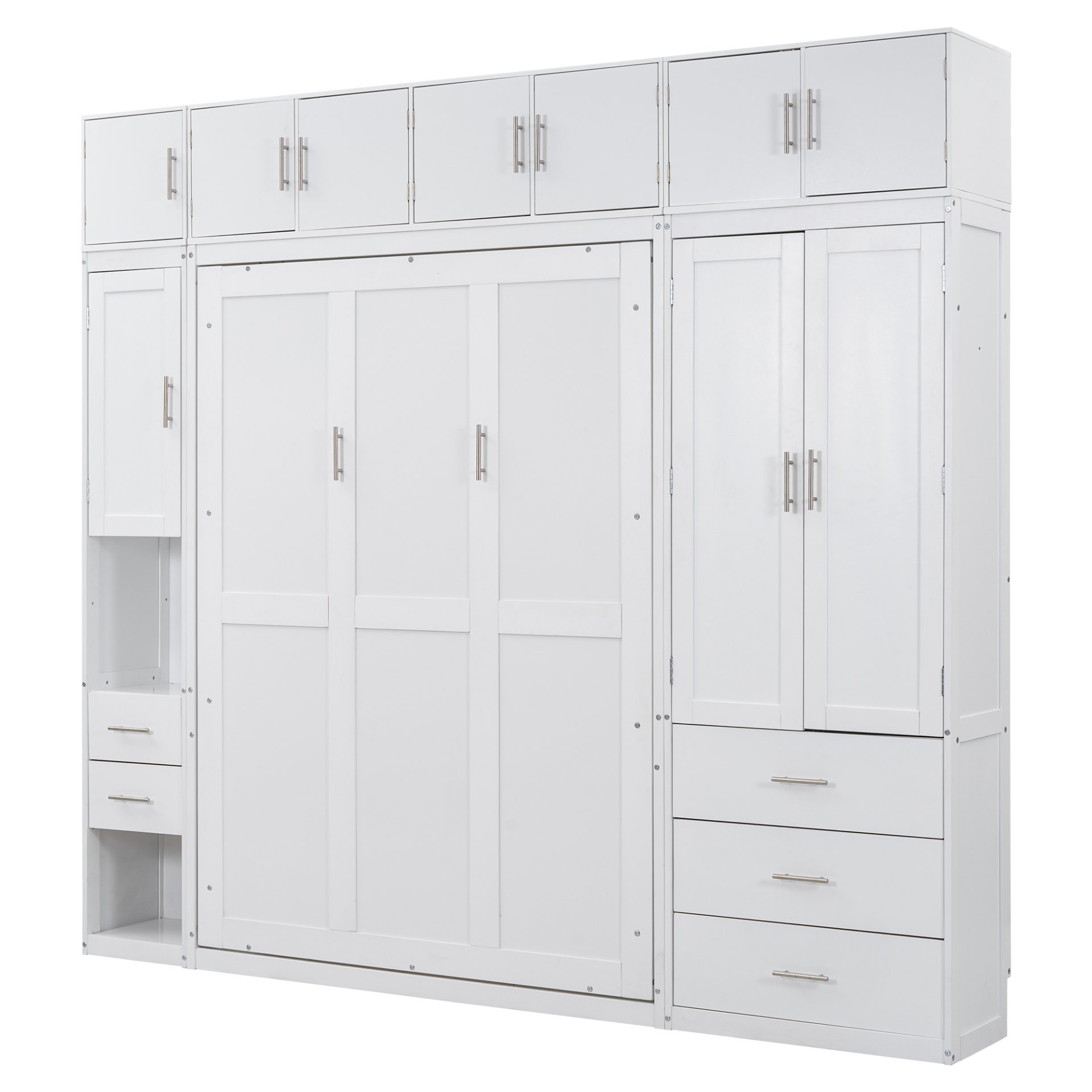 Full Size Murphy Bed With Lockers And Wardrobes - White - Image 10