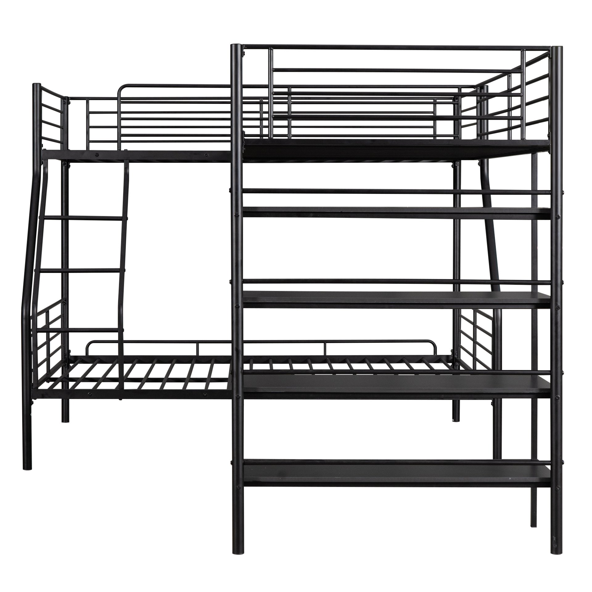 L-Shaped Twin Over Full Bunk Bed And Twin Loft Bed With 4 Built In Shelves - Black - Image 8