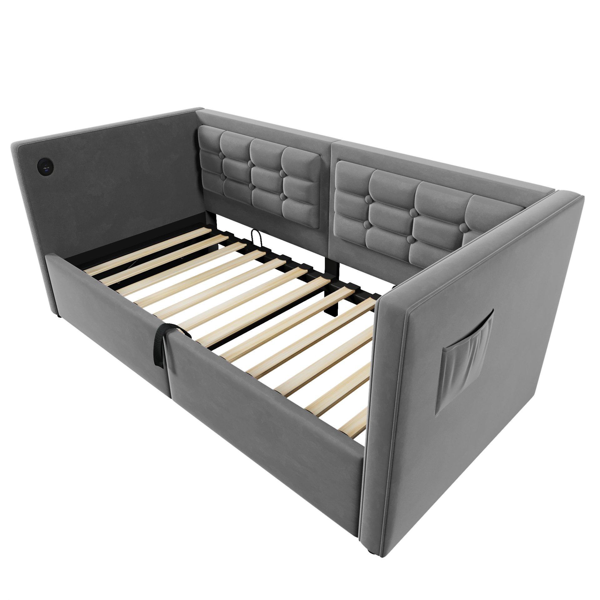 Twin Size Upholstered Hydraulic Storage Daybed With USB & Type C Charging - Gray - Image 18
