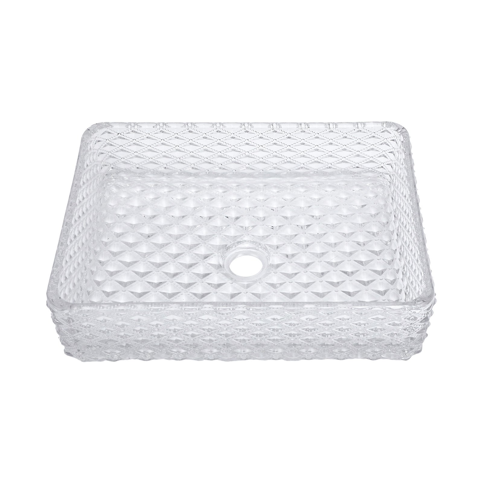 Rectangle Vessel Sink With Diamond Texture With Pop Up Drain (No Faucet) - White - Image 6
