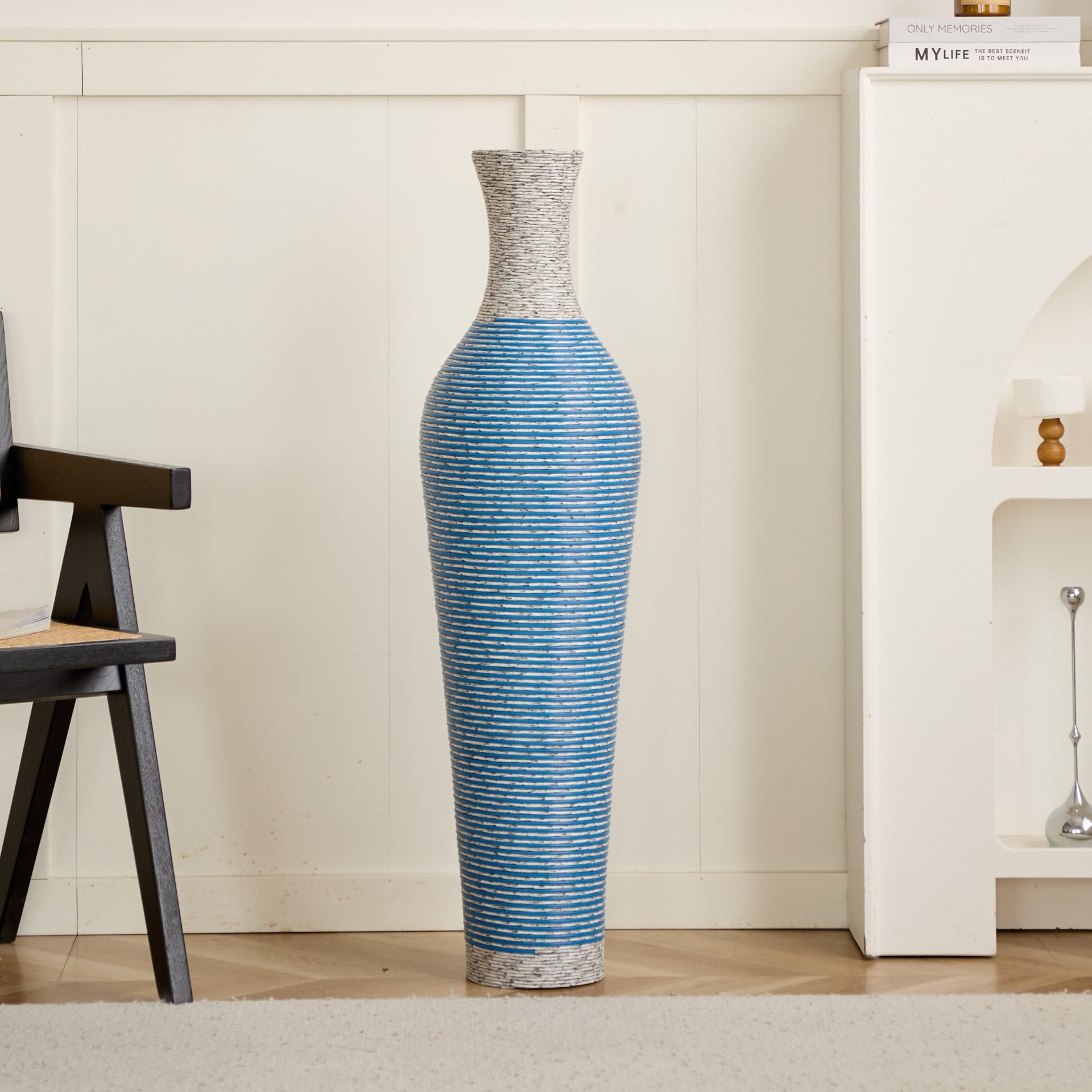 Tall Standing Designer Floor Vase Durable Artificial 2 Tone Ideal Decor Accent For Living Room - Lake Blue - Image 2