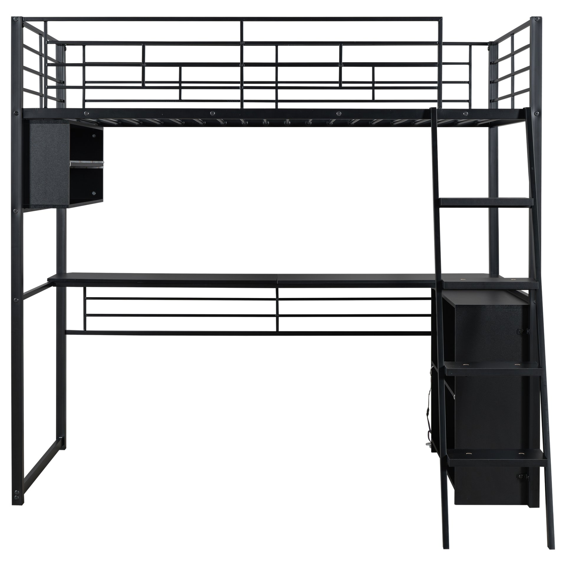 Twin Size Loft Bed With LED Desk And 4 Storage Shelves - Black - Image 11