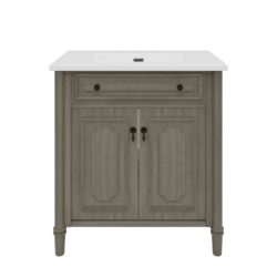Bathroom Vanity With Sink, Cabinet With Soft Close Doors, Adjustable Shelf, Curved Profile - Antique Gray / Gray