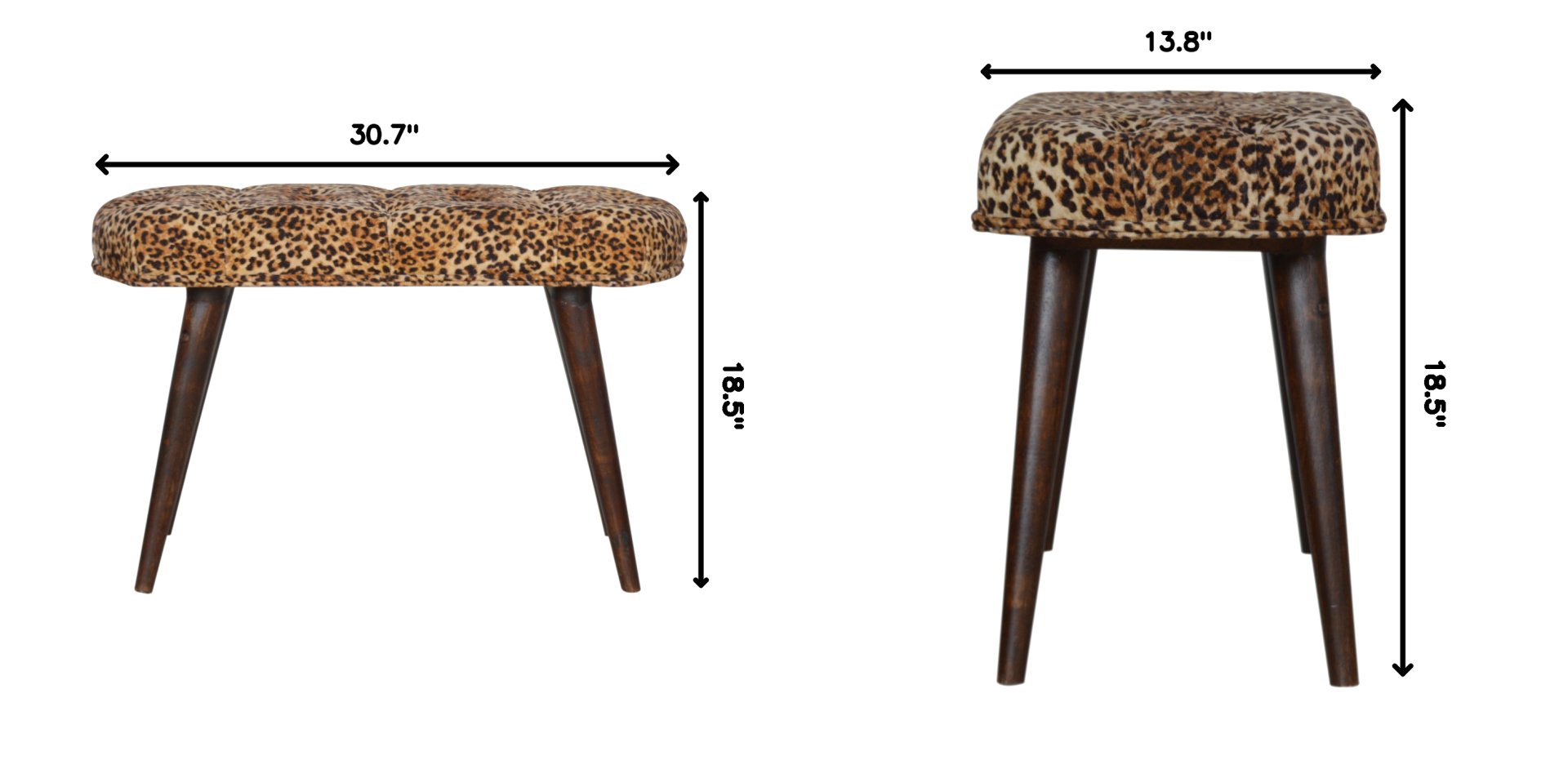 Leopard Print Deep Button Bench - Walnut - Image 11