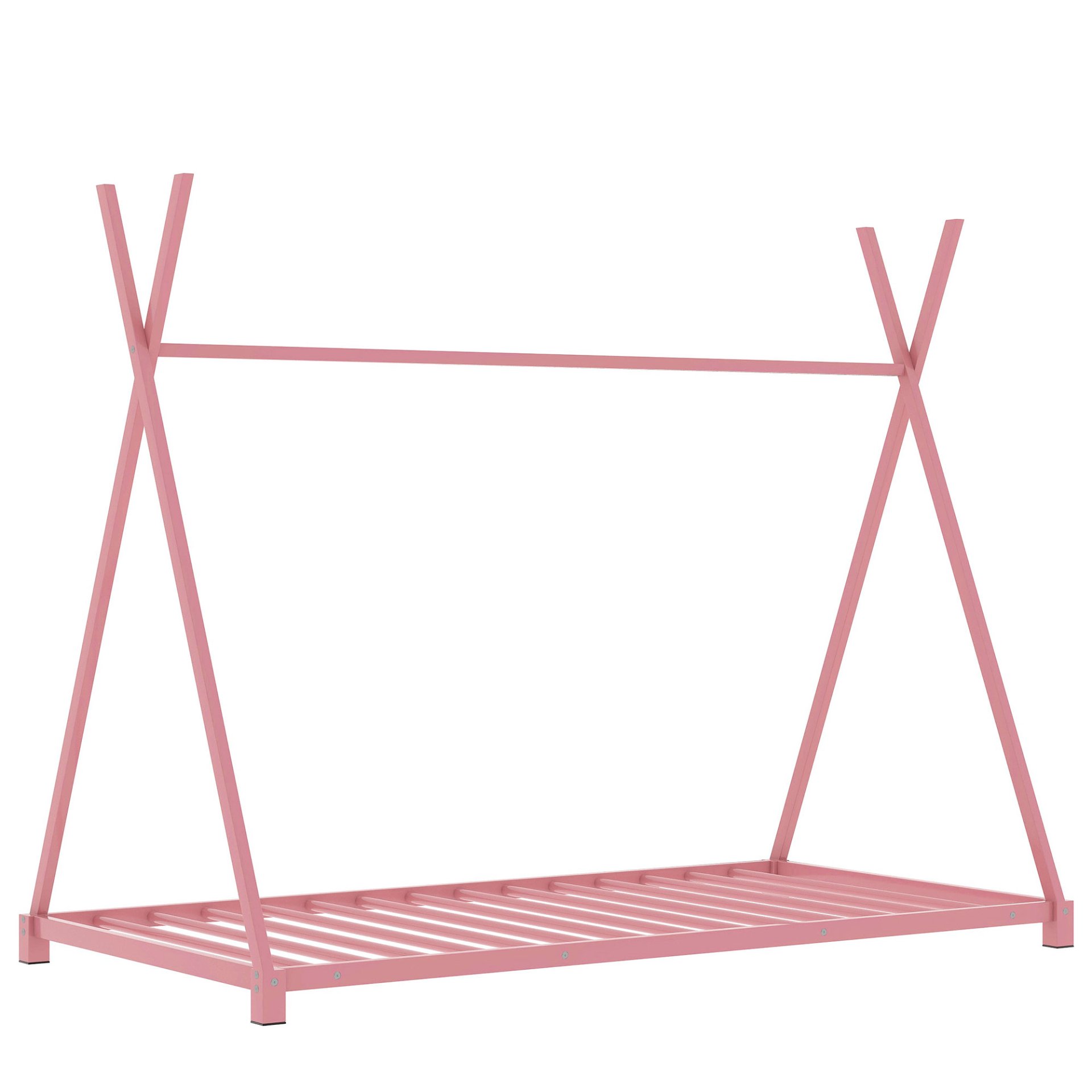 Twin Size House Platform Bed With Triangle Structure, Sturdy Frame, Low Profile Design - Pink - Image 7