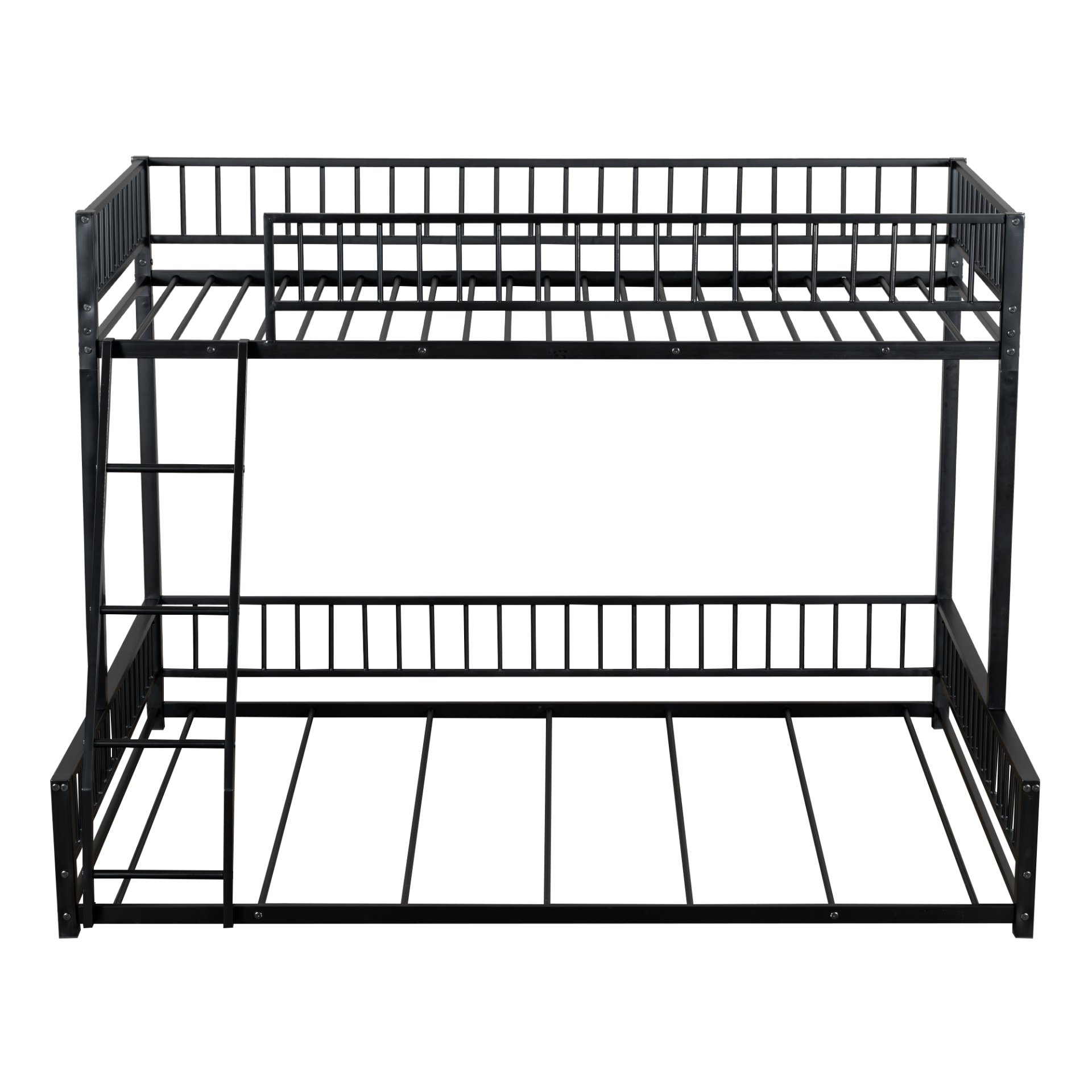 Twin Long Over Queen Bunk Bed Frame With Ladder And Safety Guardrails - Black - Image 9