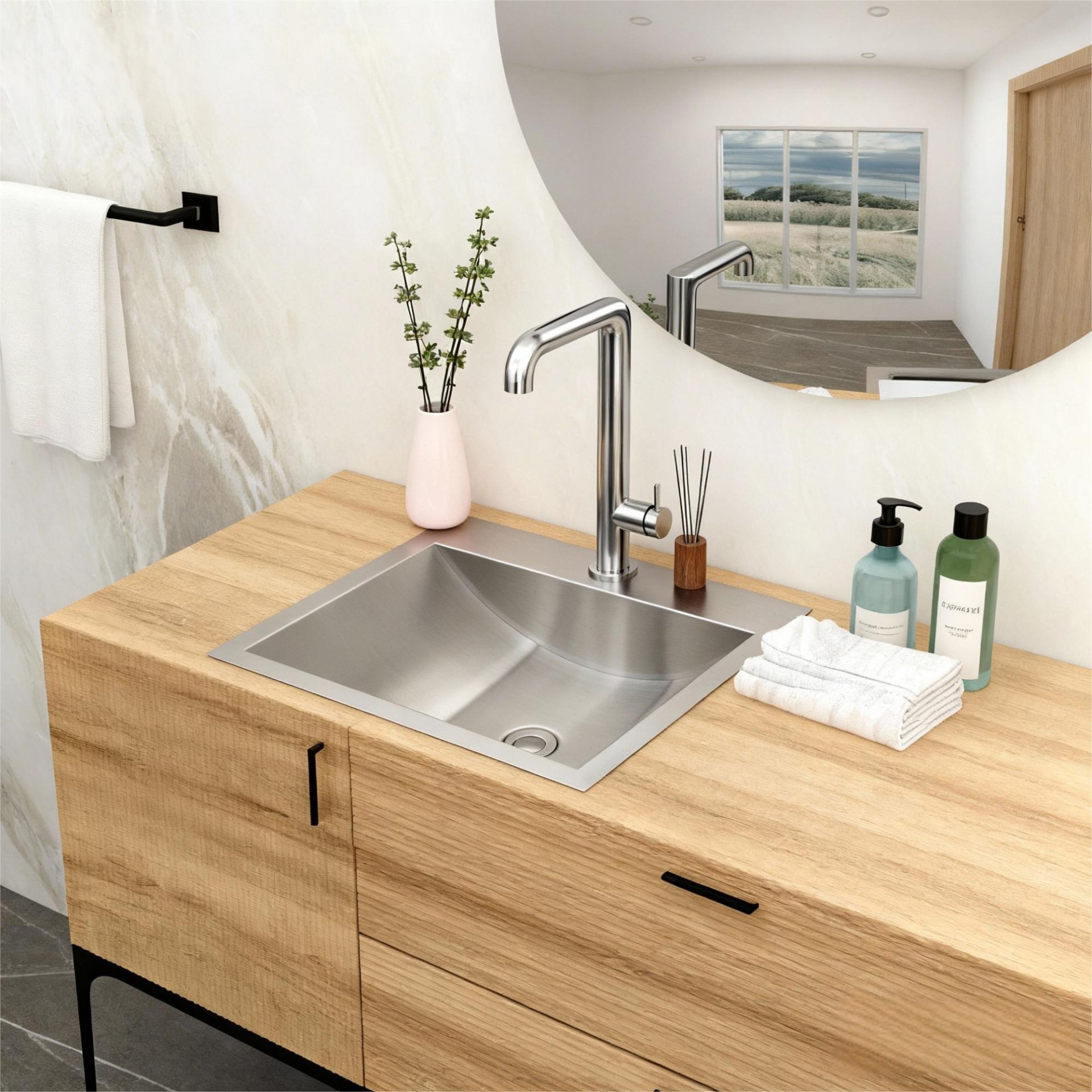 21 X 17" Drop In Bathroom Sink With Pop Up Drain, Stainless Steel Su304, Durable & Rust Resistant, Easy Installation - Brushed Nickel - Image 5