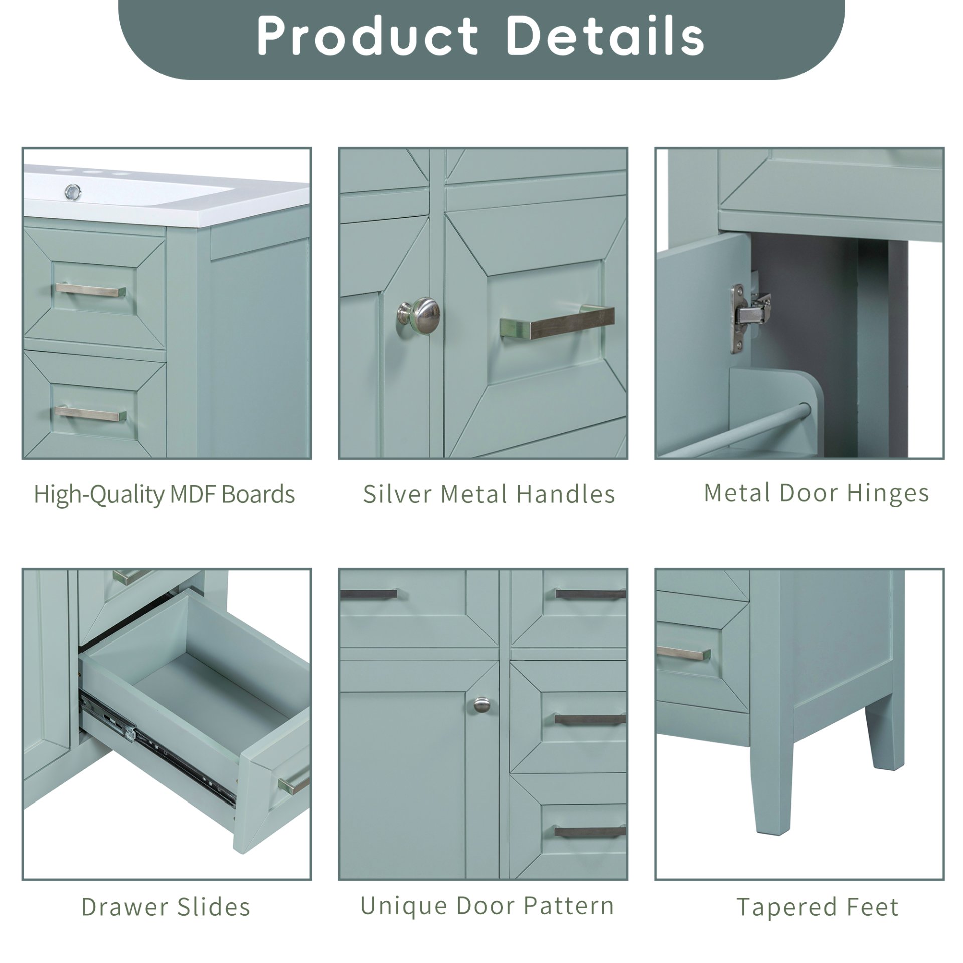 30" Bathroom Vanity With Sink Combo, Bathroom Cabinet With Drawers - Green - Image 17