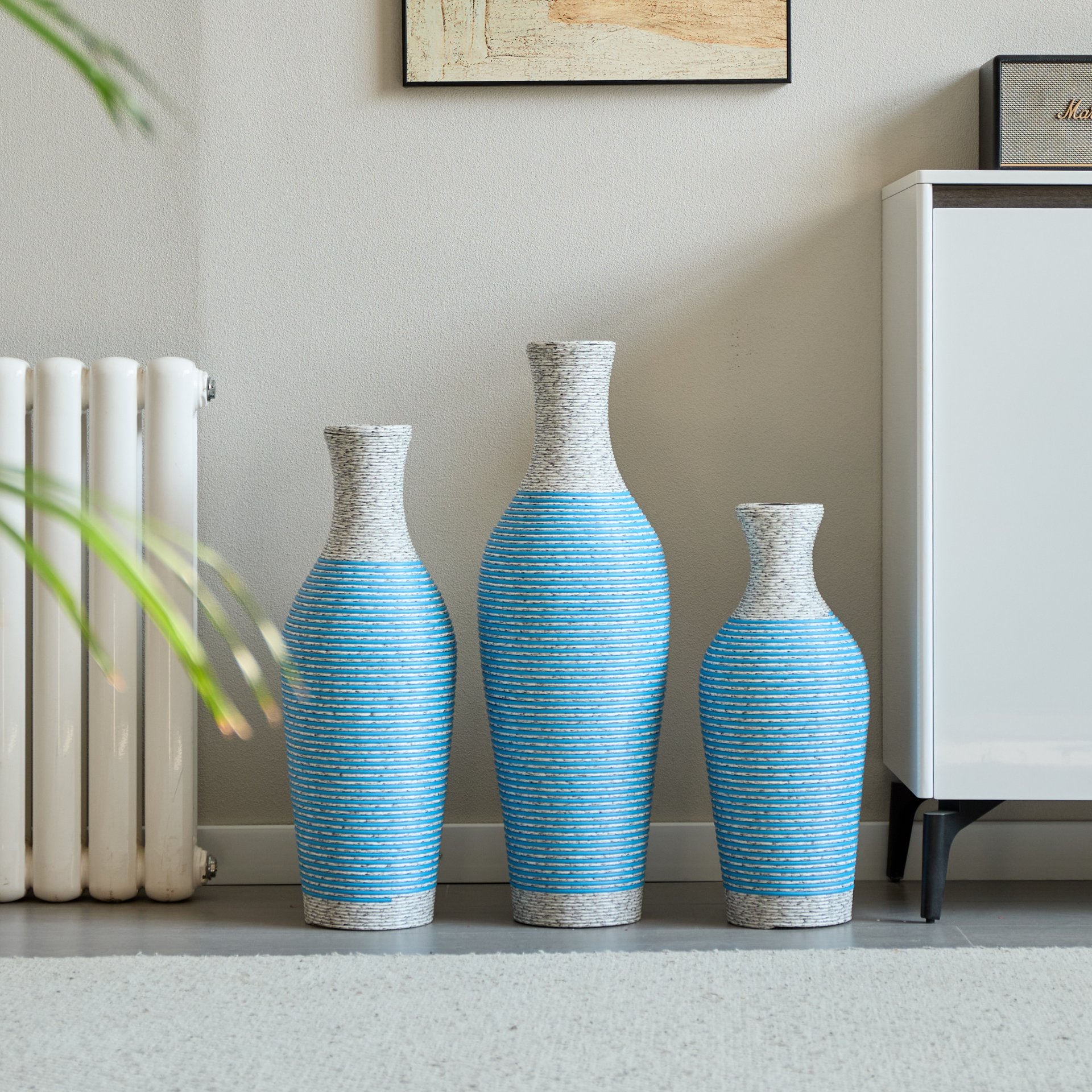 Desktop Vase, Classic And Neat Floor Vase, High Independent Flower Stand, Home Decoration Flower Stand (Set of 3) - White / Blue - Image 7