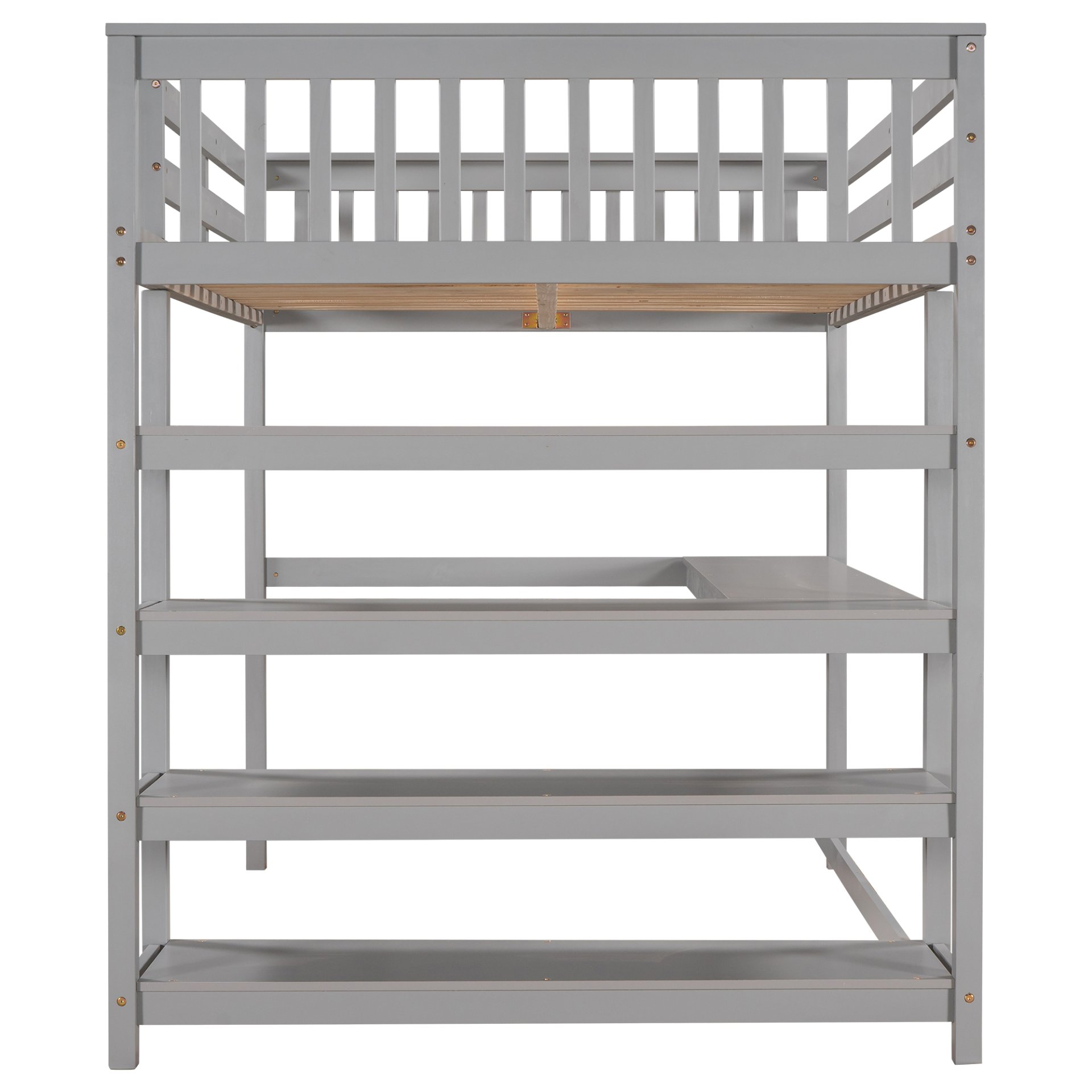 Full Size Loft Bed With Storage Shelves And Under Bed Desk - Gray - Image 9