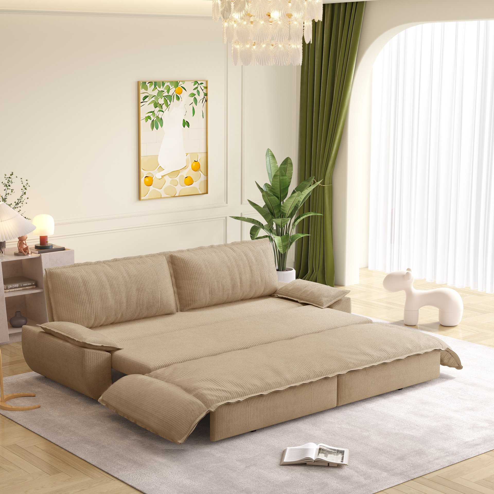 Queen Pull Out Sofa Bed, 3 In 1 Convertible Sleeper Sofa, Multi Functional Loveseat Bed - Camel - Image 5