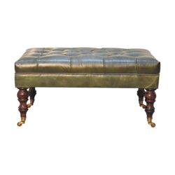 Buffalo - Leather Ottoman With Castor Legs - Green