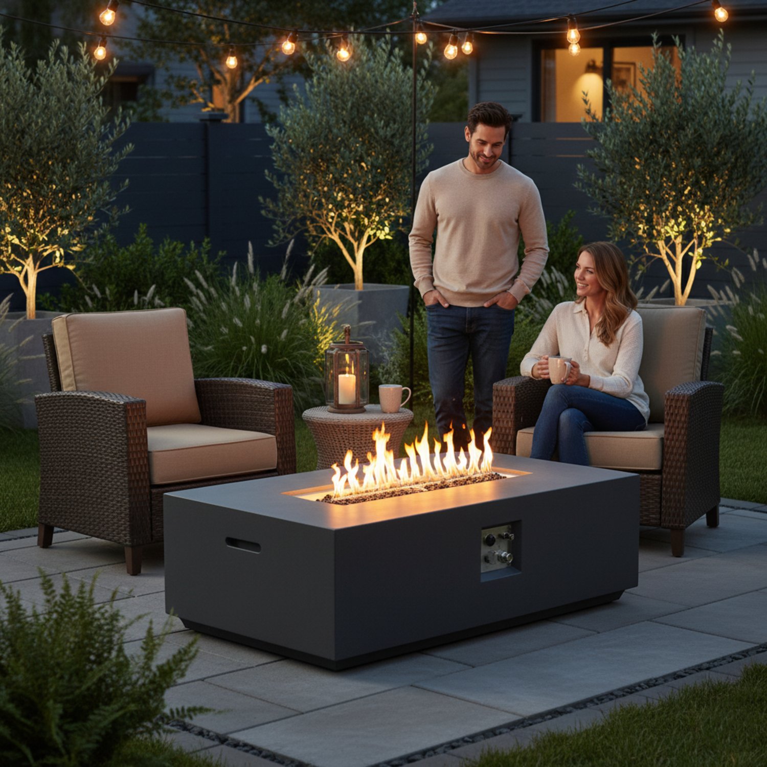 Volon - Rectangular Fire Pit Table, Propane Powered, 50,000 BTU - Light Gray - Image 19