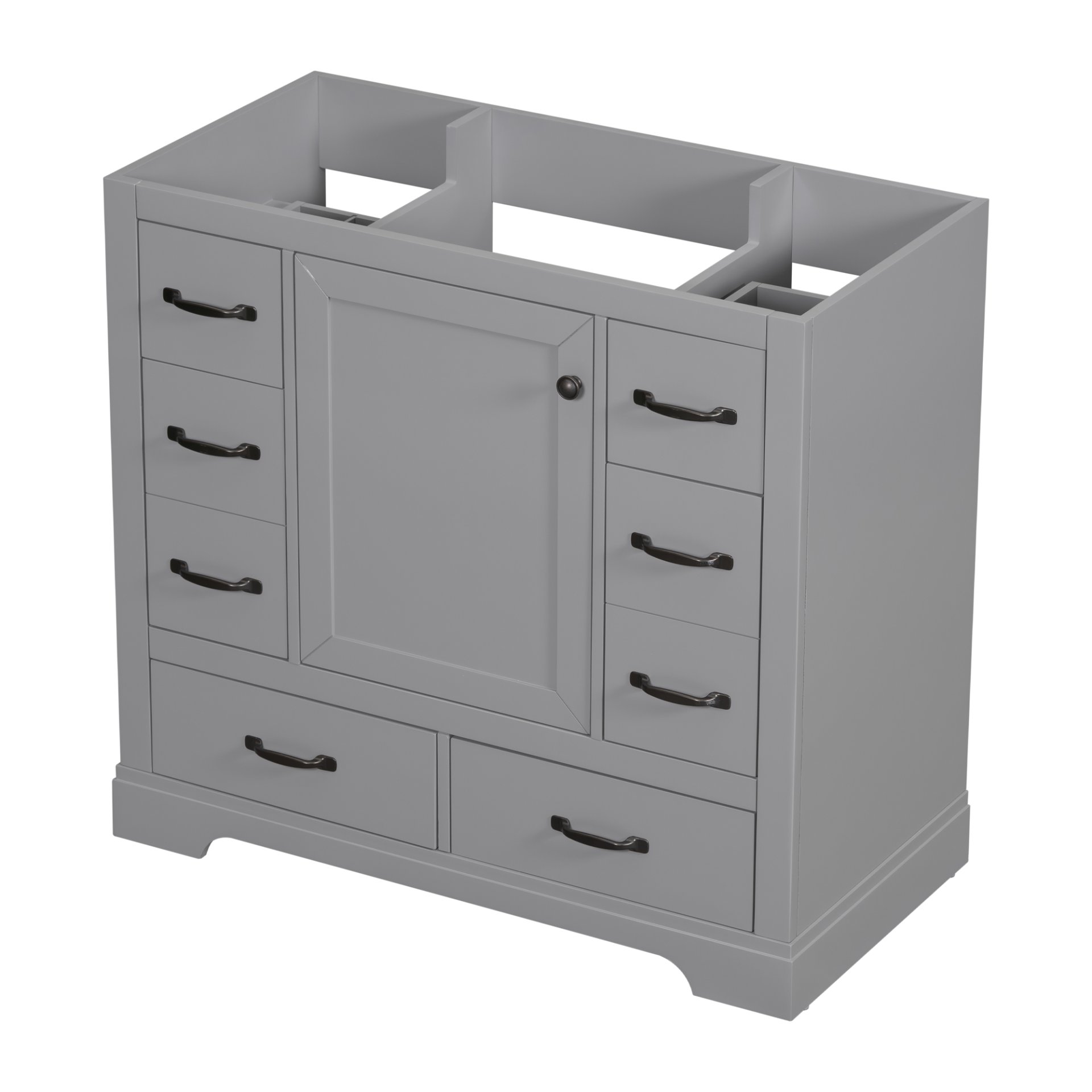 36" Bathroom Vanity Without Sink, Cabinet Base Only, 6 Drawers, Multi Functional Drawer Divider, Adjustable Shelf - Gray - Image 7
