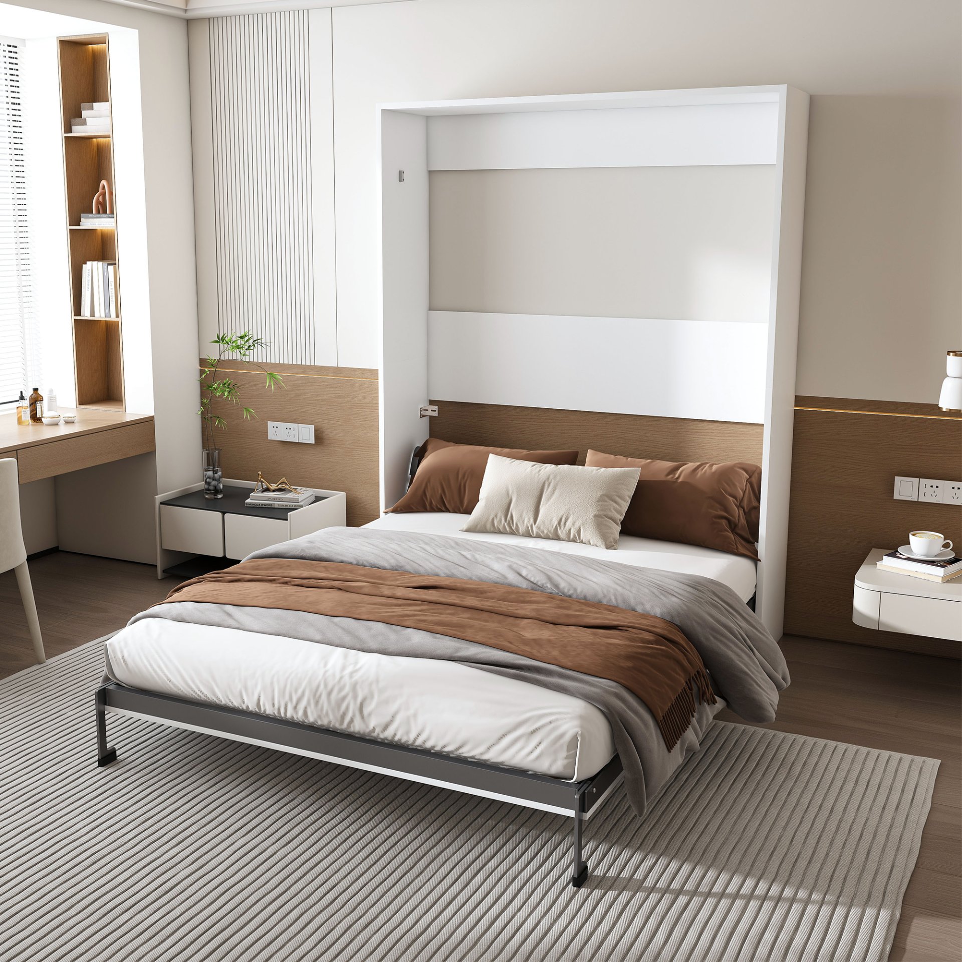 Queen Murphy Bed, Space Saving Design - White - Image 14