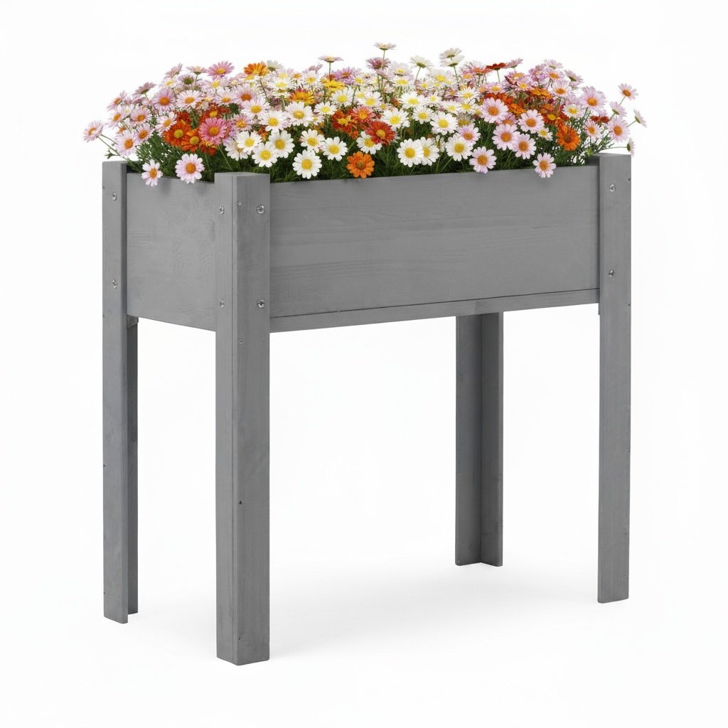Raised Garden Bed With Legs, Elevated Planter Box For Outdoor Plants Flowers Fruits Vegetable Herb Growingg - Gray - Image 2