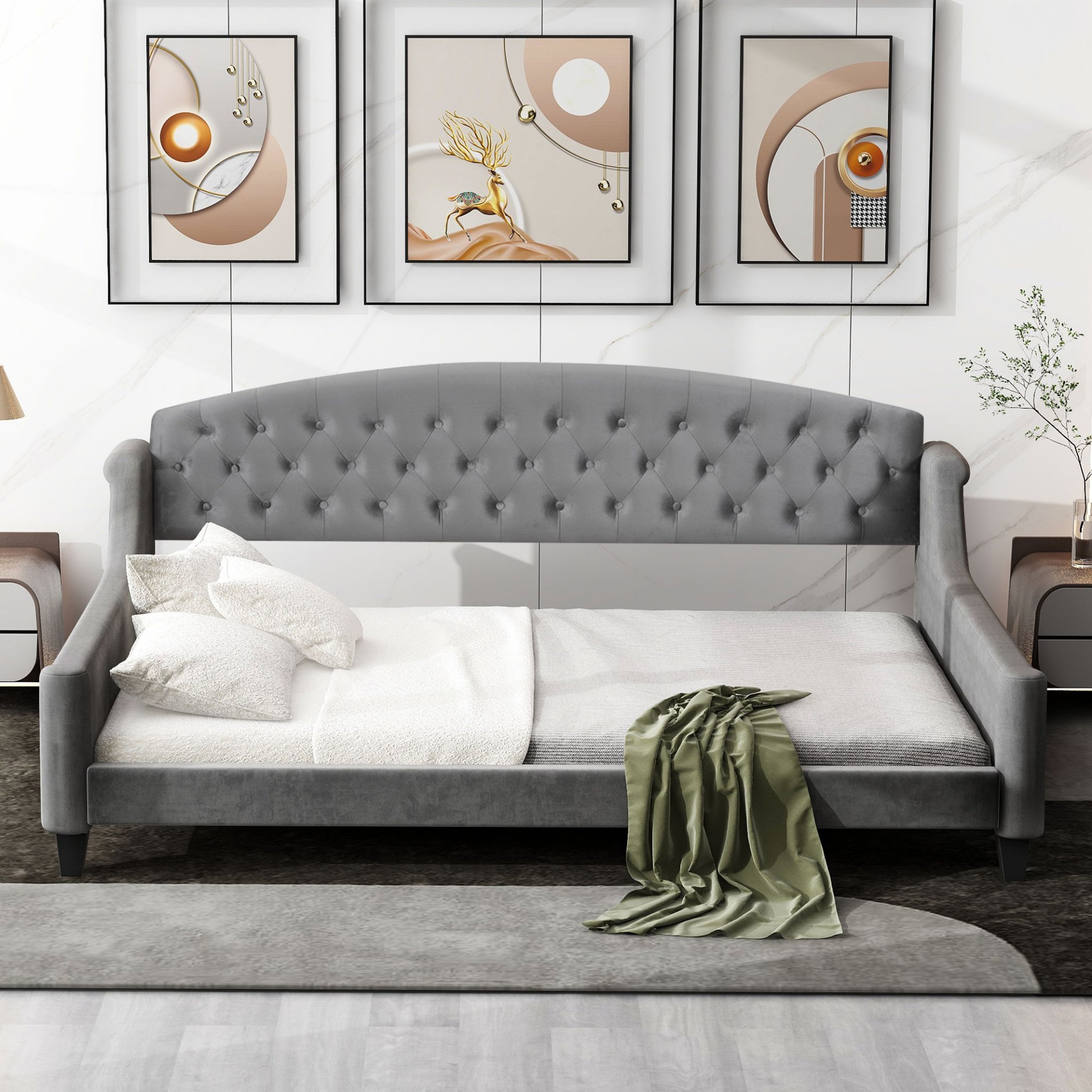Luxury Tufted Button Daybed, Full - Gray - Image 2