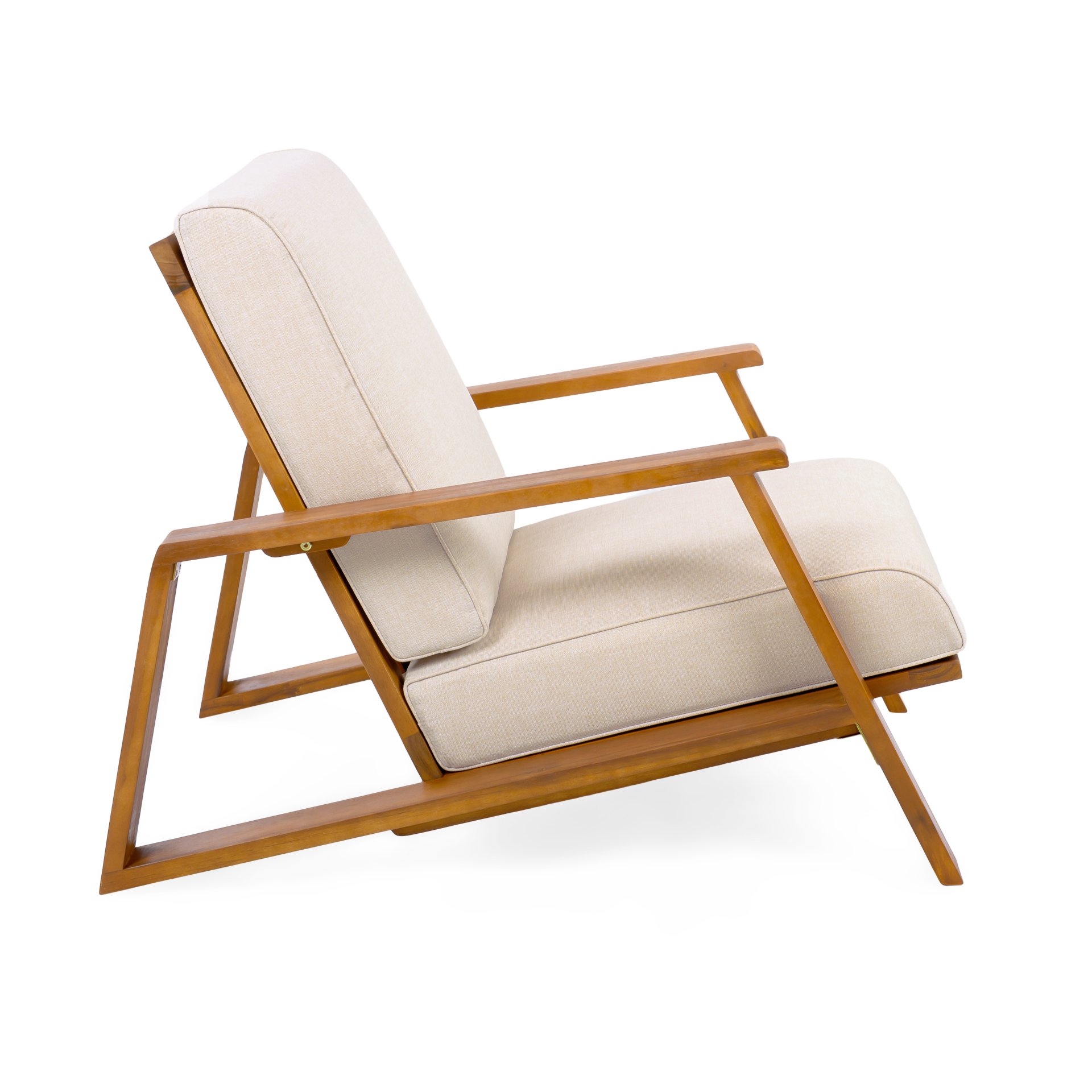 Outdoor Patio Lounge Chair - Teak / Beige - Image 7