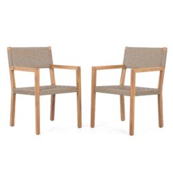 Outdoor Dining Chairs For Patios, Gardens (Set of 2) - Light Brown Multi / Light Teak