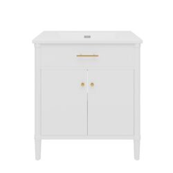 Bathroom Vanity With Sink, Soft Close Doors And Adjustable Shelf, Curved Profile Design - White