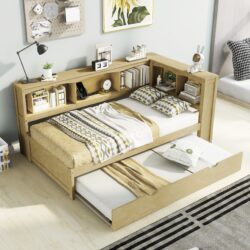 Twin Size Daybed With Trundle, Storage Cabinets, USB Ports - Wood