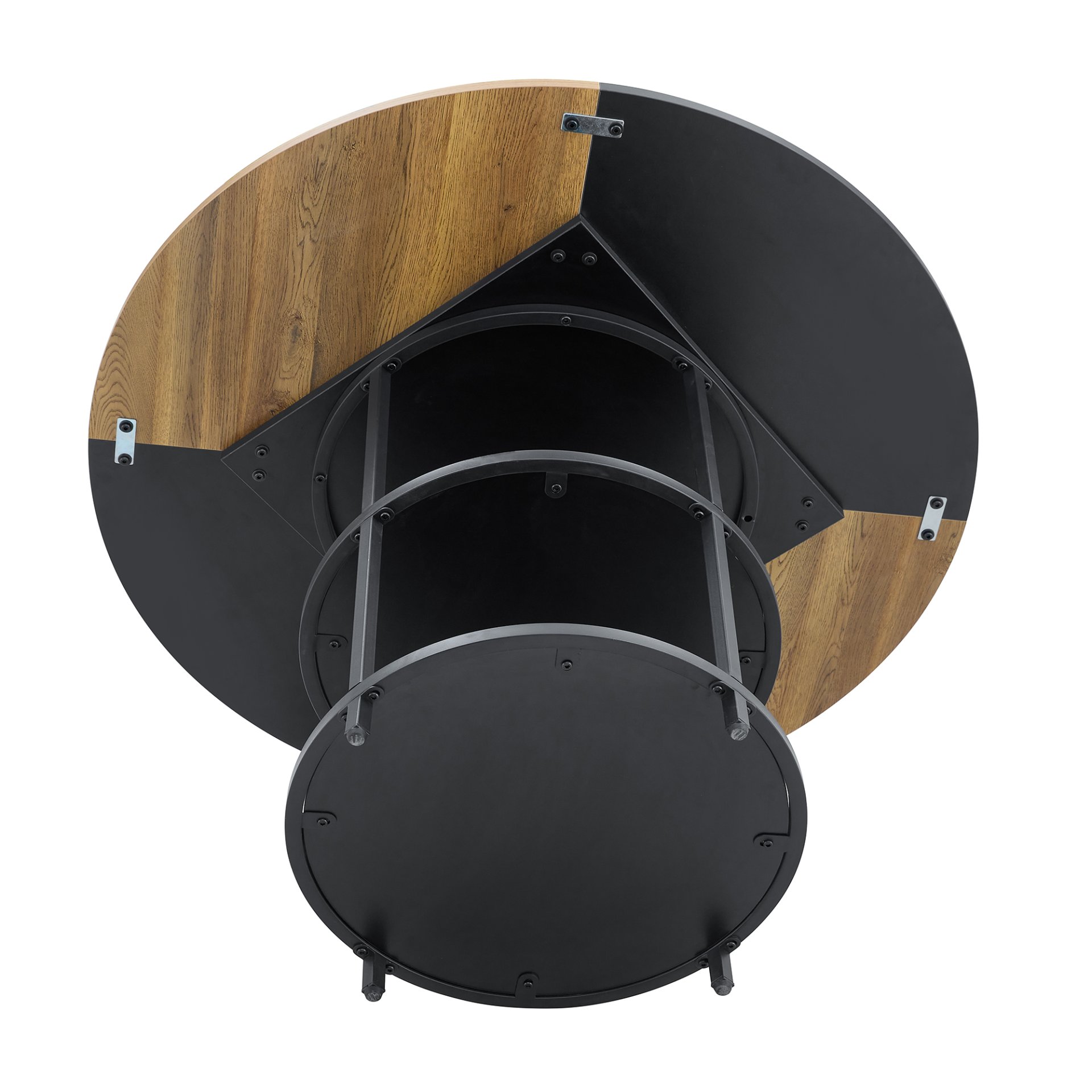 Diameter - Modern Splicing Circular Dining Table Double Layer Storage - Wood / Black - Image 16