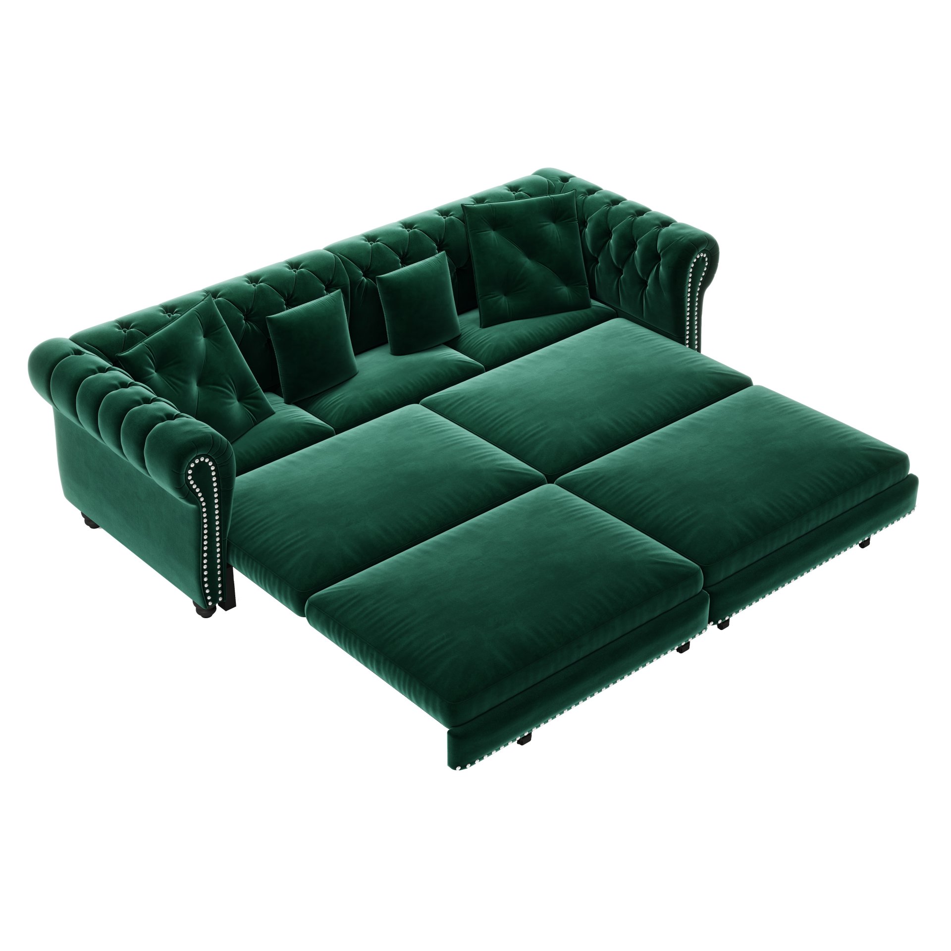 3 In 1 Pull Out Sofa Bed, Convertible Sleeper Sofa Bed, 3 Seater Sofa With Movable Ottoman - Green - Image 20
