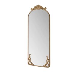 Arched Full Body Mirror With Vintage Carved Applique - Bronze