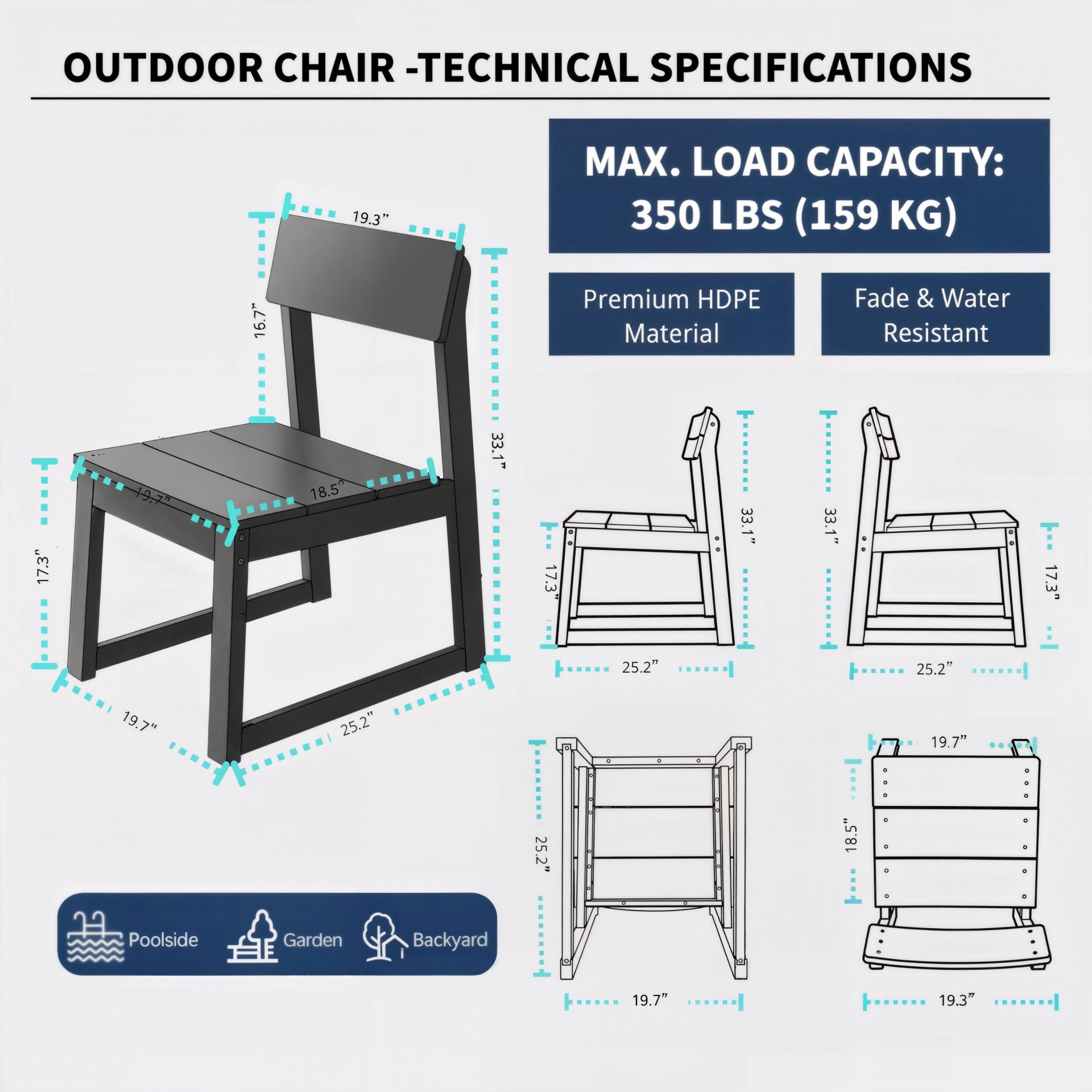 All Weather Patio Dining Chairs (Set of 2) - Gray - Image 3