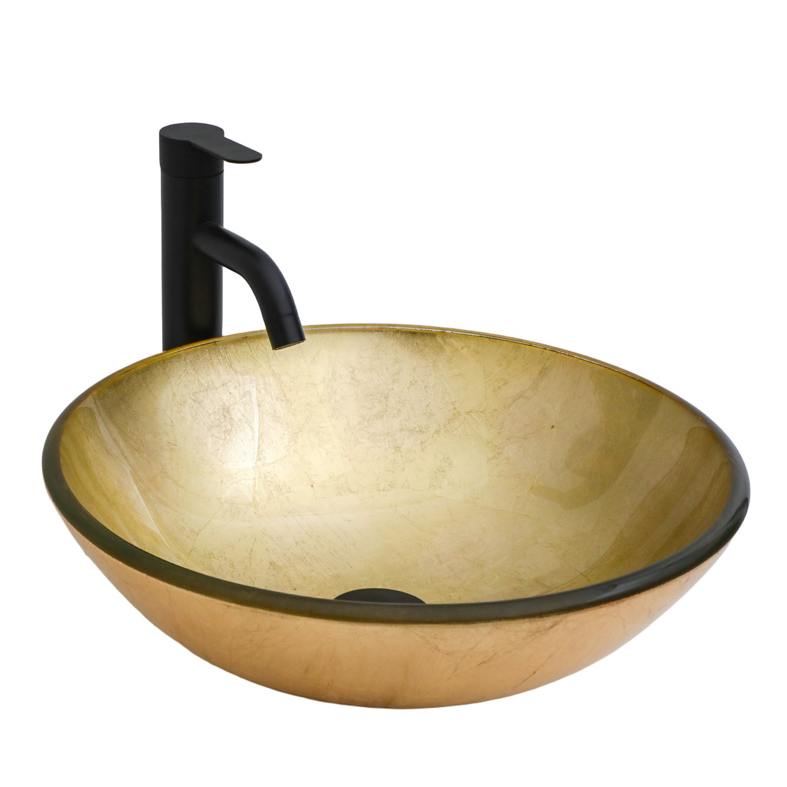 Textured Vessel Sink With Faucet And Pop Up Drain, Round Bowl For Bathroom Vanity - Gold - Image 6