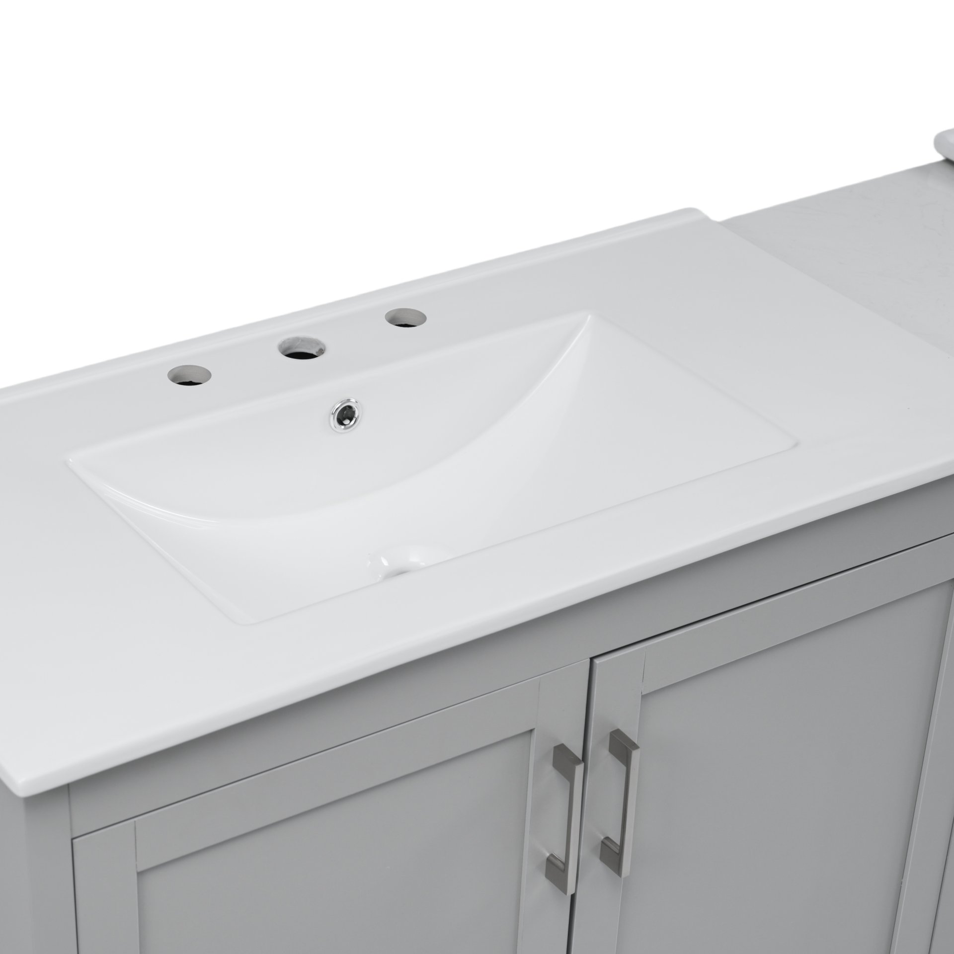 Double Sink Bathroom Vanity With Quartz Countertop, Adjustable Shelves, 3 Drawers - Gray - Image 12
