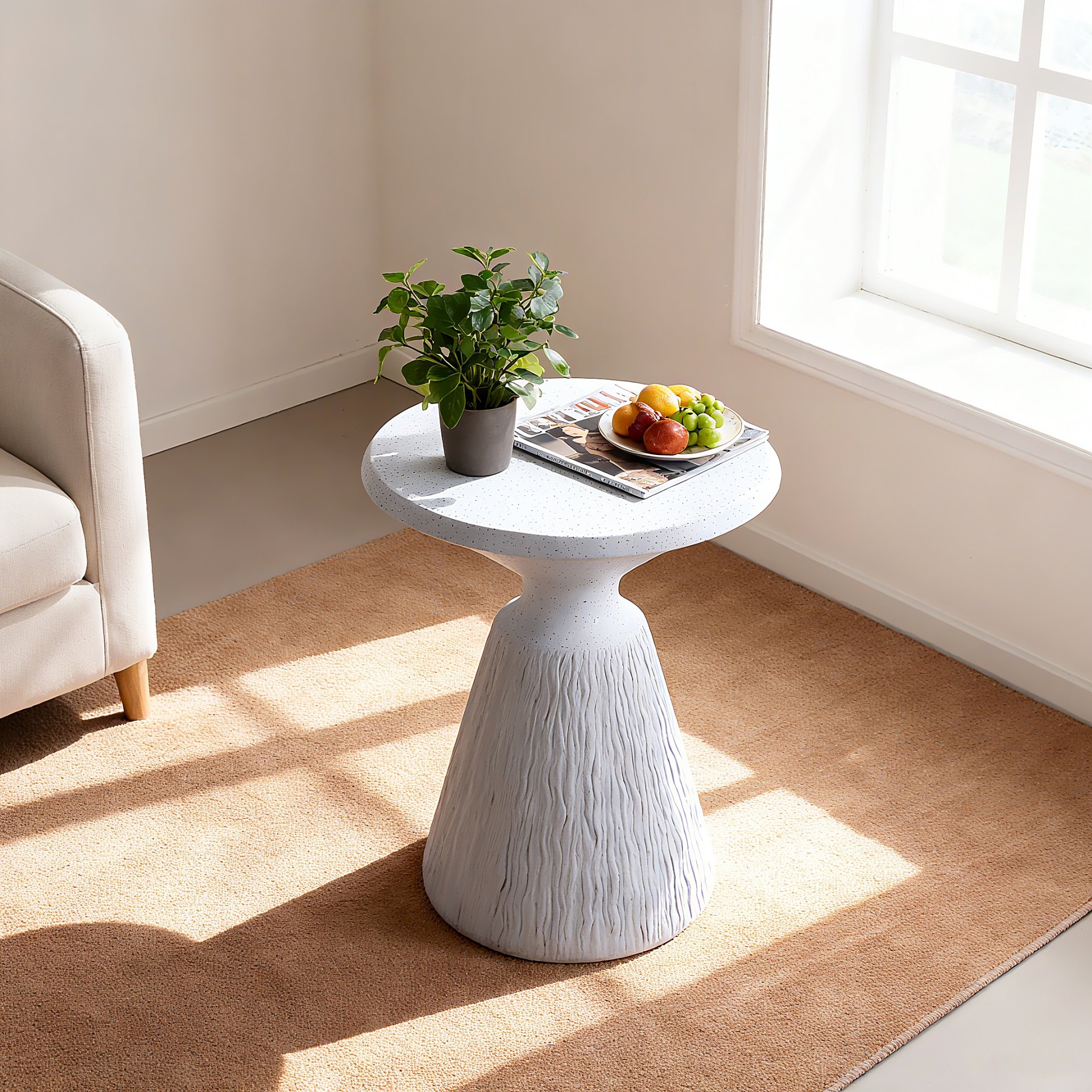 Outdoor End Table, Round Garden Stool - Aqua Gray - Image 4