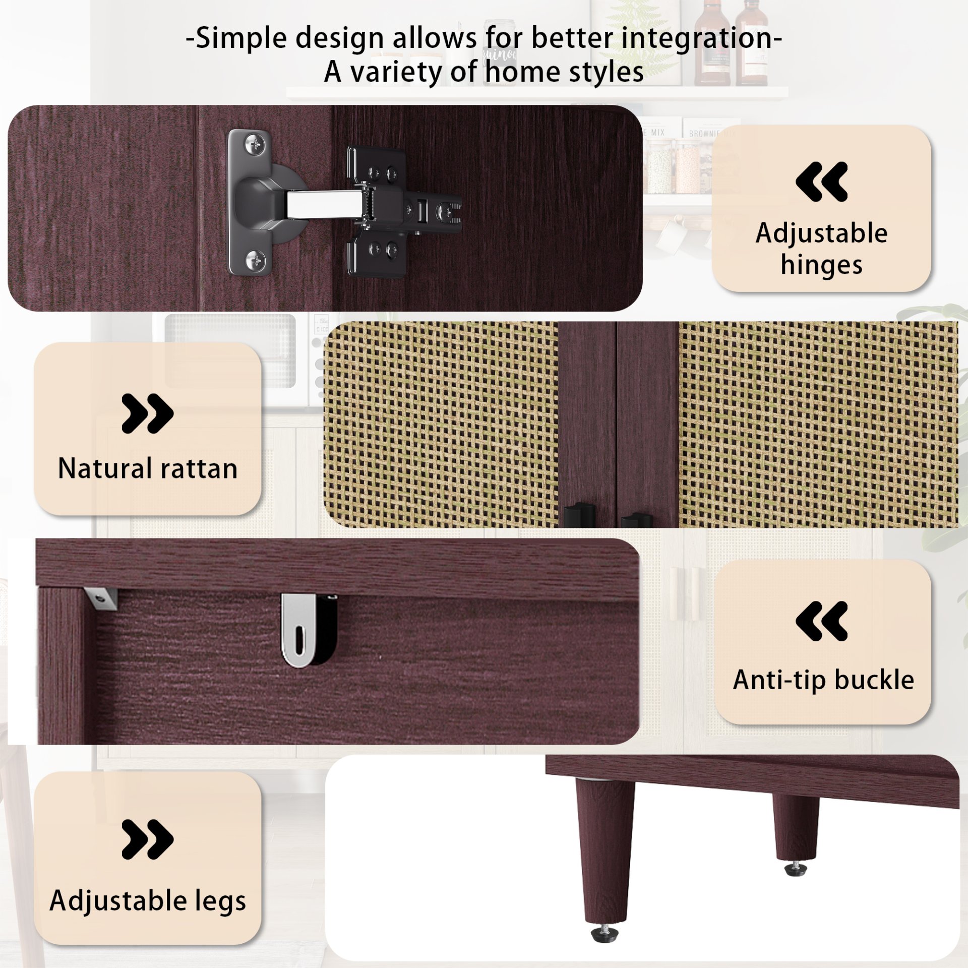 Buffet Cabinet With Adjustable Shelves For Kitchen - Brown - Image 6