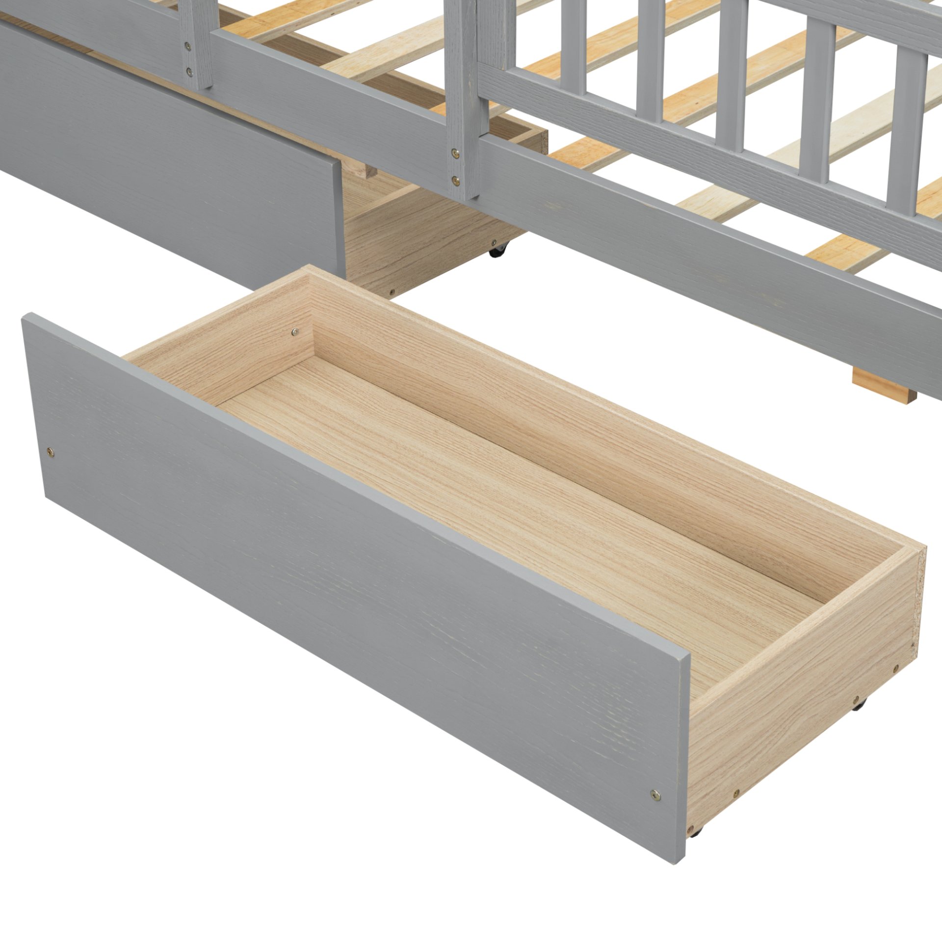 Twin Size Platform Bed With LED Light, Multi Functional Headboard, Guardrail And 2 Drawers - Gray - Image 12