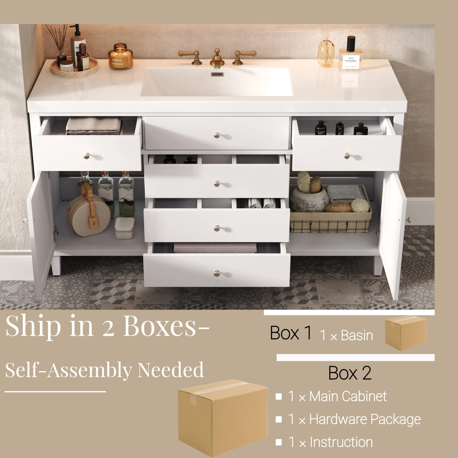 Bathroom Vanity With Sink, Soft Close Drawers - White - Image 11