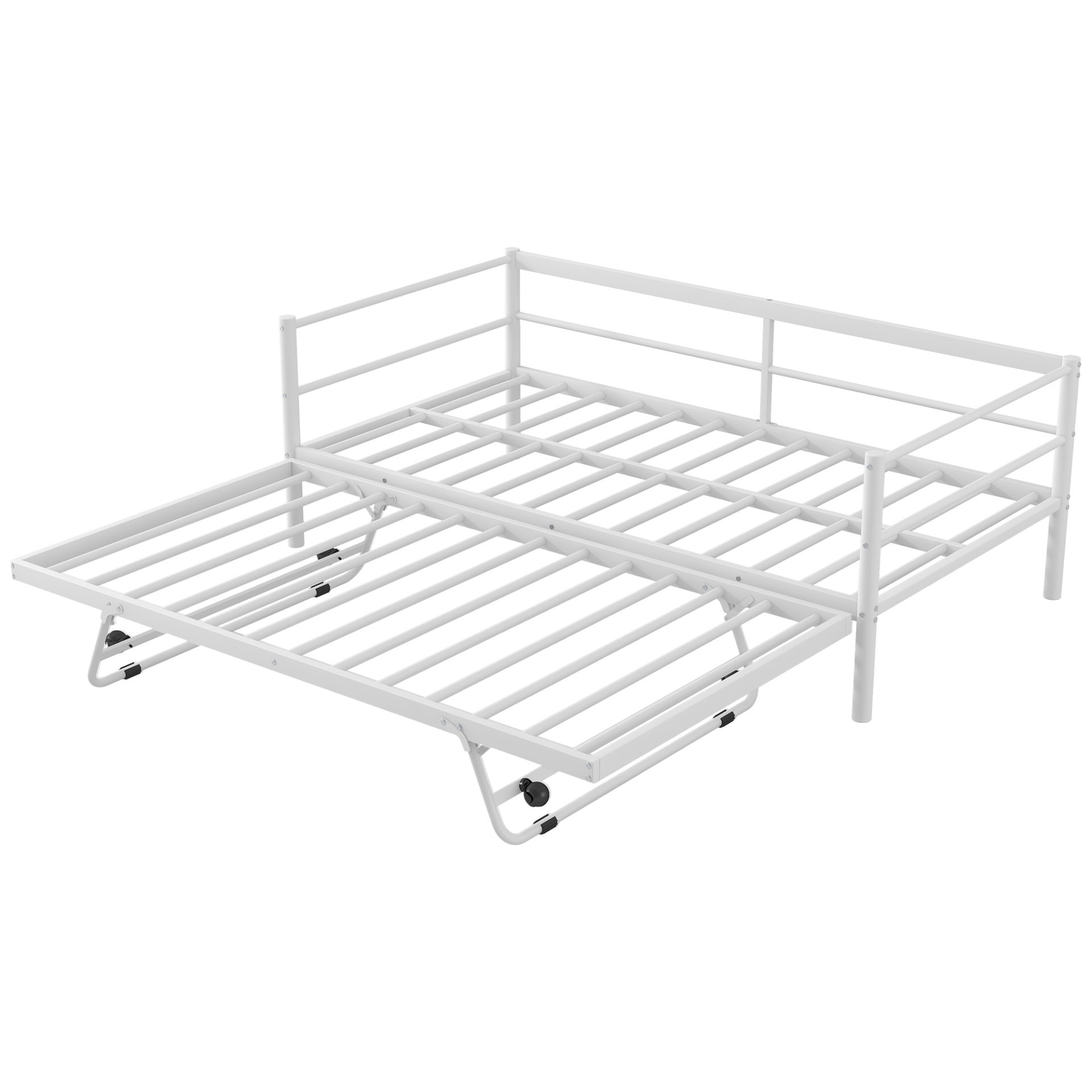 Industrial Twin Daybed With LED Light And Pop Up Trundle, Adjustable Support Frame - White - Image 8