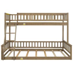 Twin Long Over Queen Bunk Bed With Ladder And Guardrails - Walnut