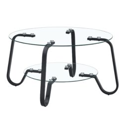 Retro Minimalist Style Metal Frame Double Layer Tempered Glass Coffee Table - Black