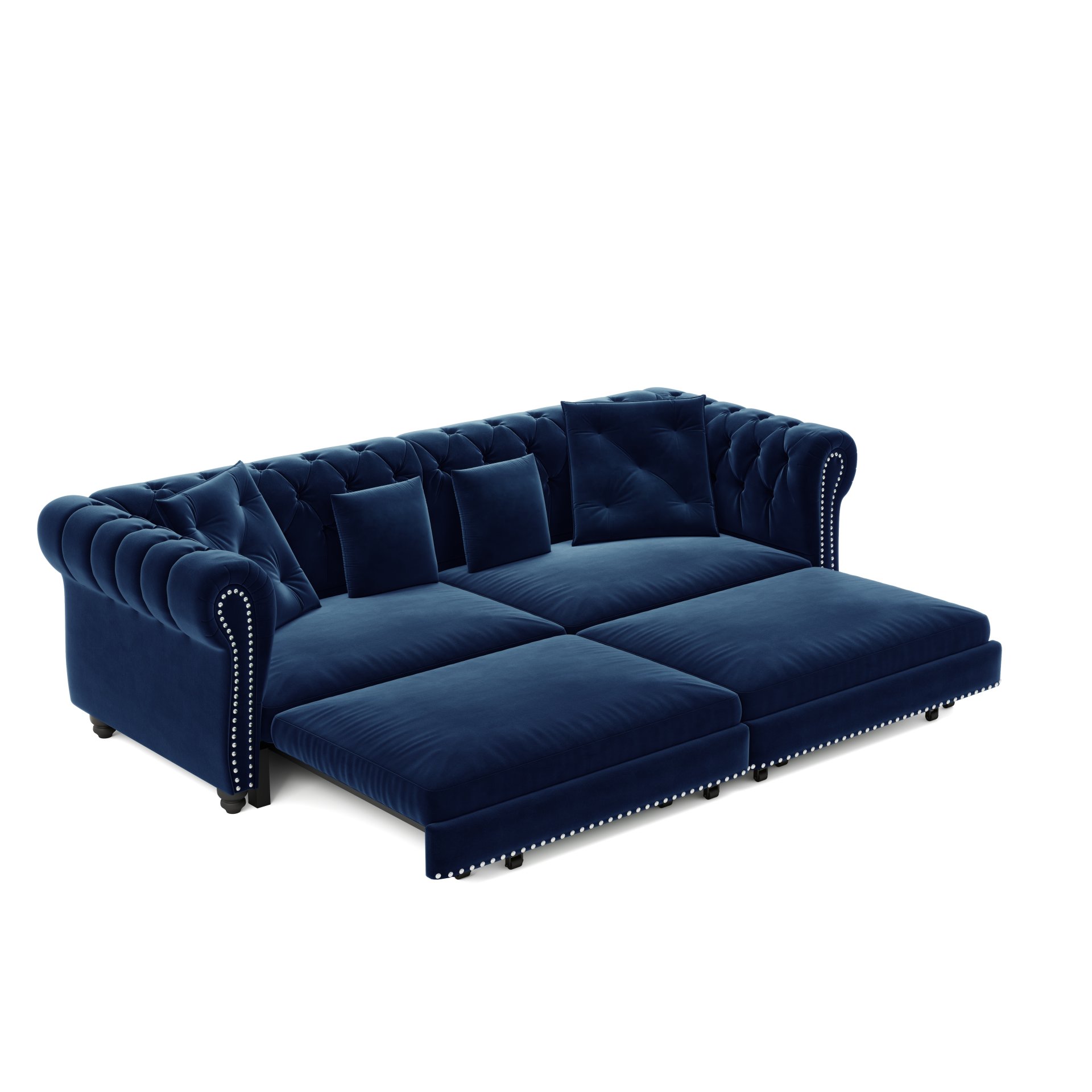 3 In 1 Pull Out Sofa Bed, Convertible Sleeper Sofa Bed, 3 Seater Sofa With Movable Ottoman - Blue - Image 18