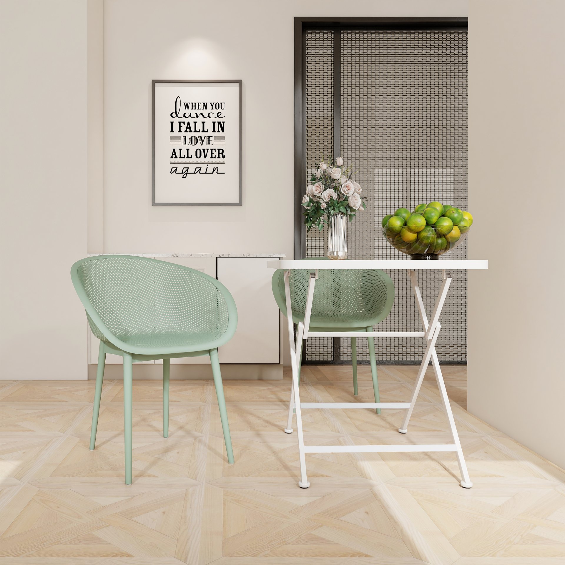 2 Pack Lounge Chair Set With Folding Square Table - Khaki / Pale Green / White - Image 6