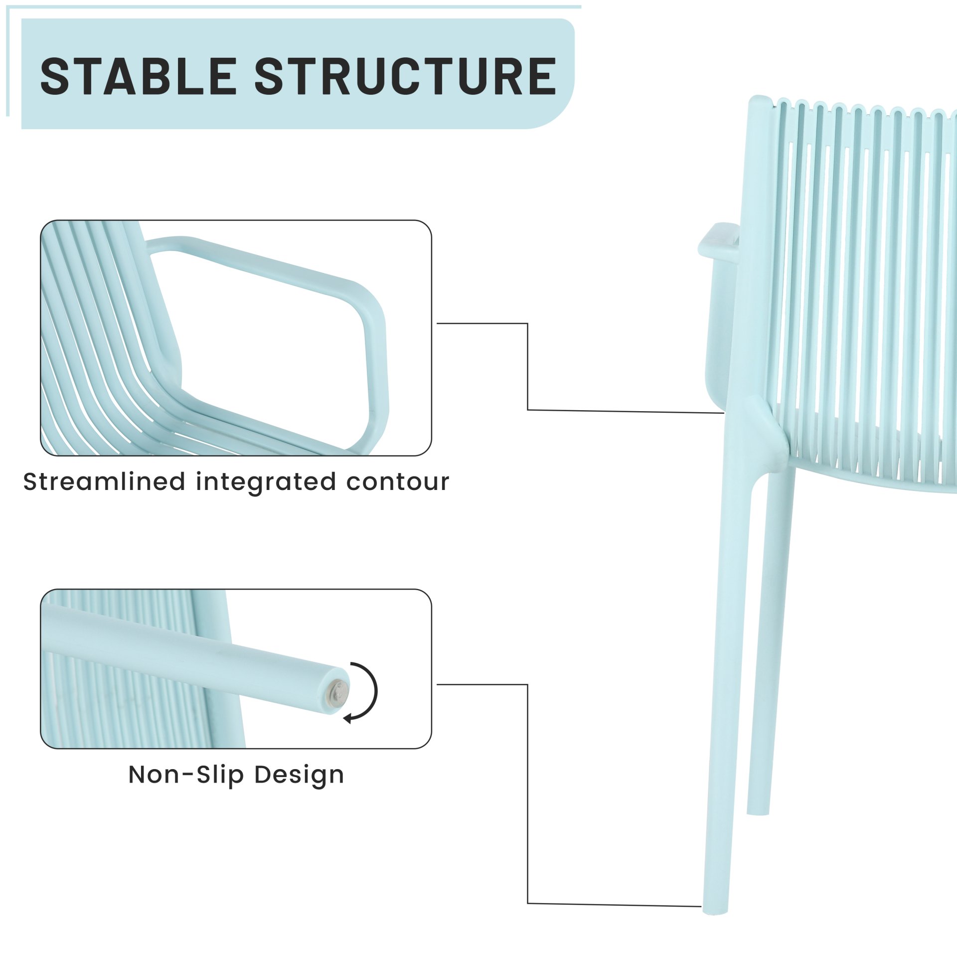 4 Piece Stackable Single Chairs With Vertical Stripe Design For All Weather - Light Blue - Image 10