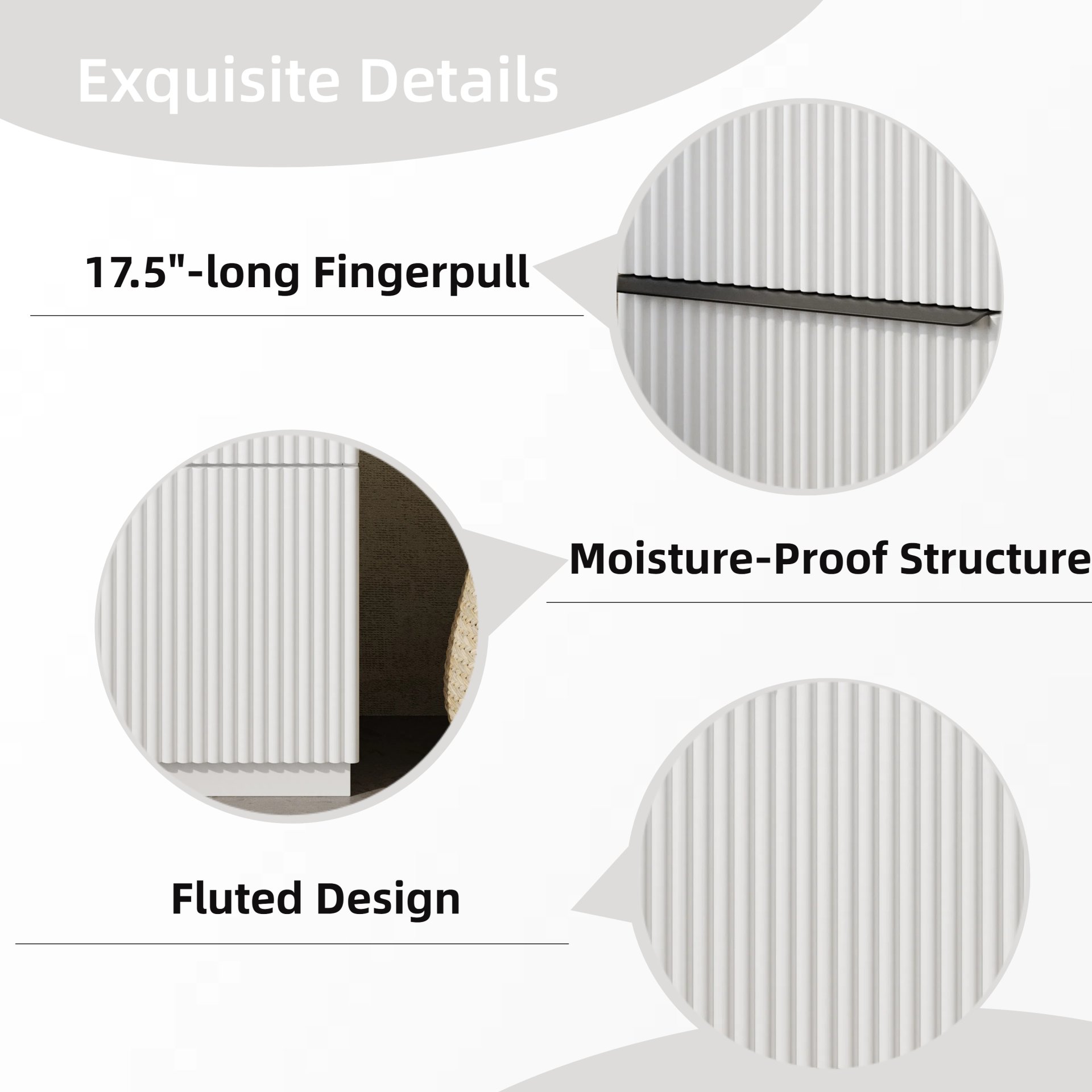 Fluted Bathroom Vanity With Sink, Full Extension Soft Close Drawers - White - Image 8