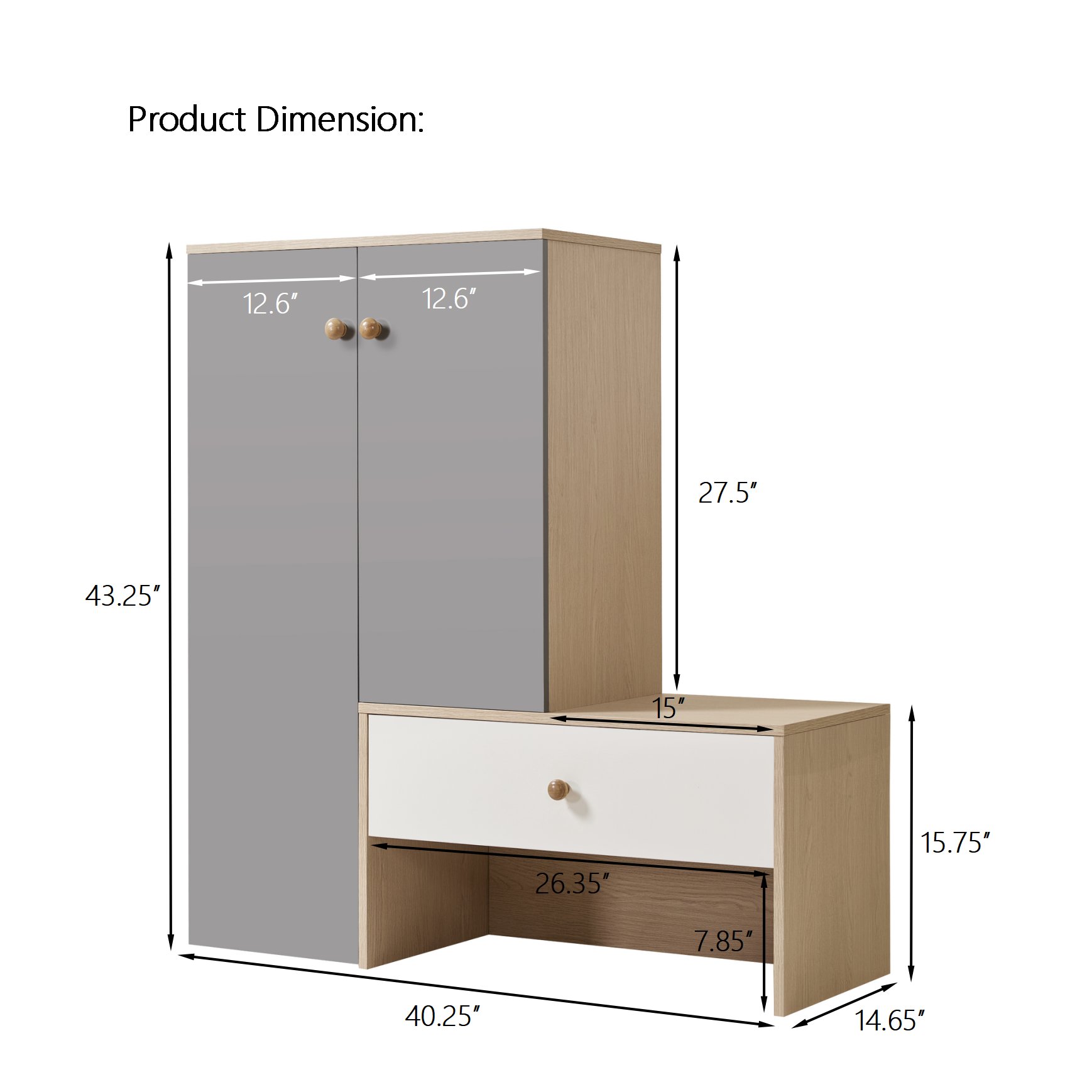 Modern Multi Functional Shoe Storage Bench & Cabinets With Adjustable Shelves - Gray / Natural Wood / White - Image 3